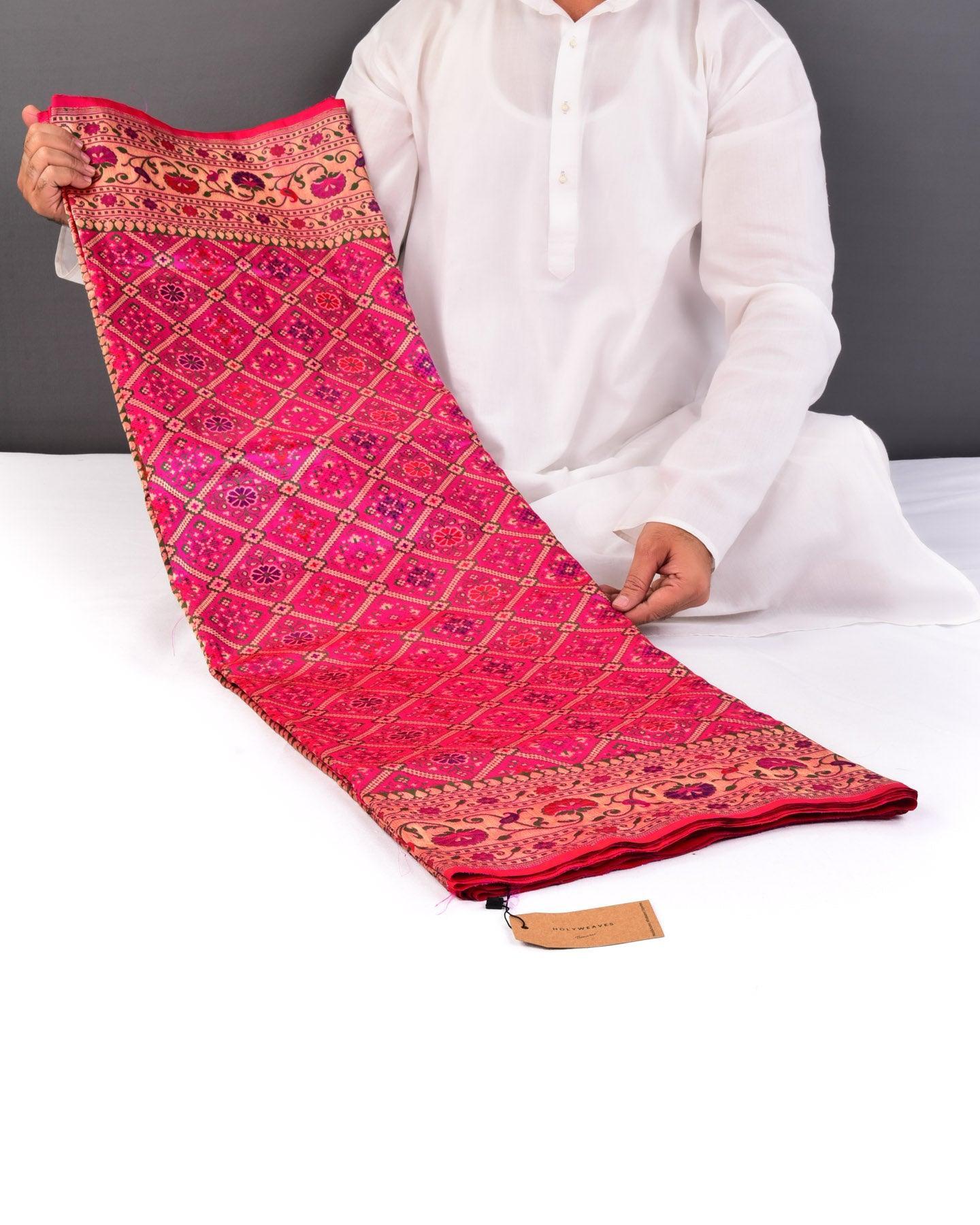 Rani Pink Banarasi Patola Chauhara Meena Cutwork Brocade Handwoven Katan Silk Saree - By HolyWeaves, Benares