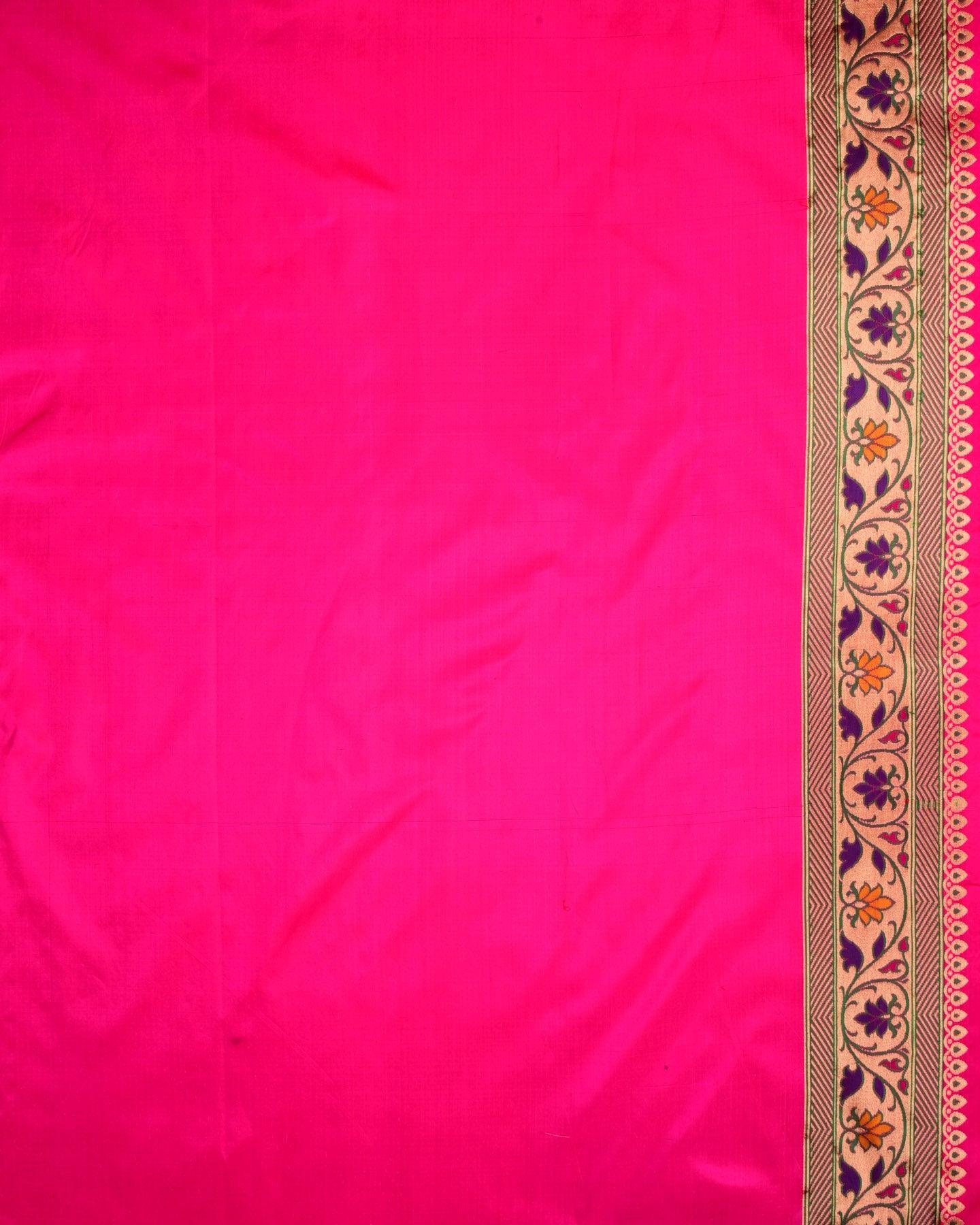Rani Pink Banarasi Patola Chauhara Meena Cutwork Brocade Handwoven Katan Silk Saree - By HolyWeaves, Benares