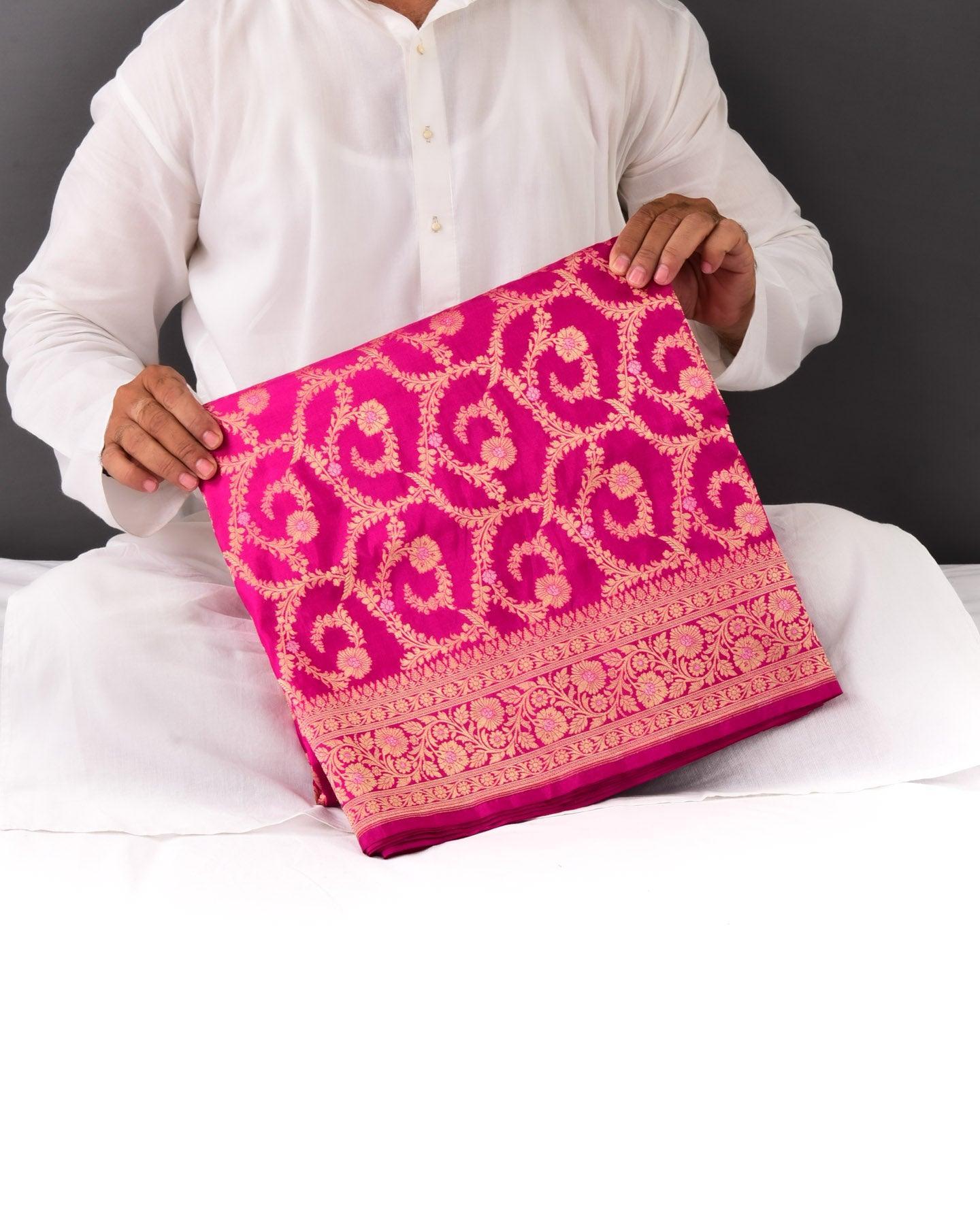 Rani Pink Banarasi Sona Rupa Jaal Cutwork Brocade Handwoven Katan Silk Saree - By HolyWeaves, Benares