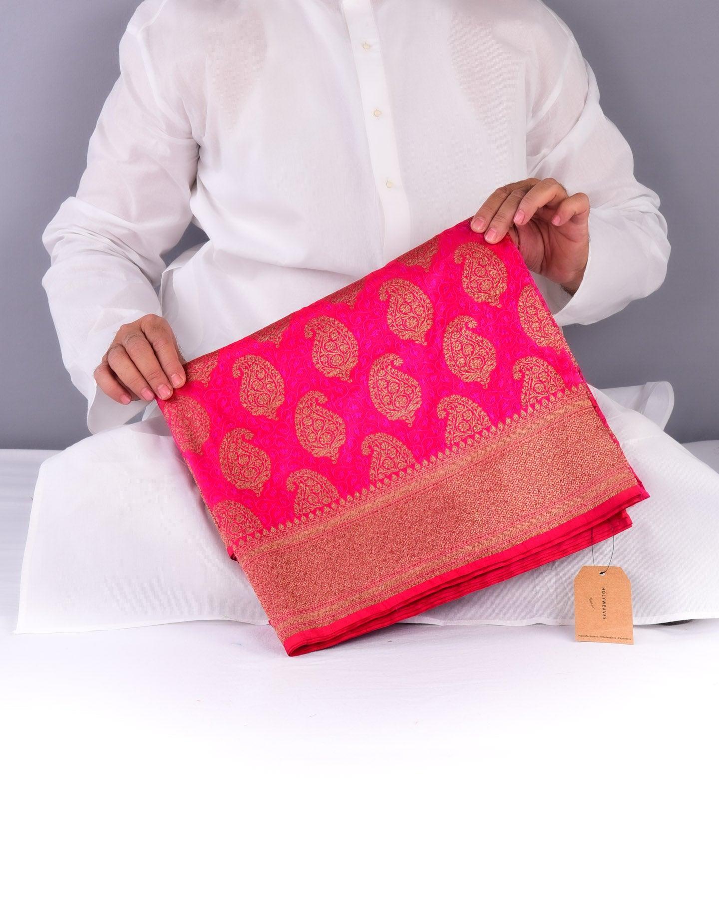 Rani Pink Banarasi Tanchoi Brocade Handwoven Katan Silk Saree - By HolyWeaves, Benares