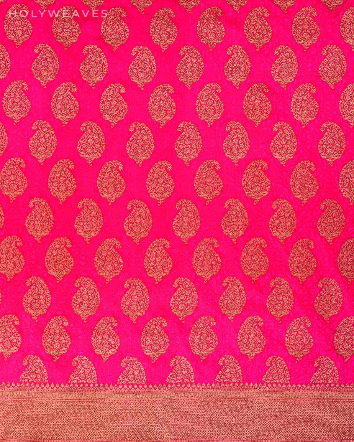Rani Pink Banarasi Tanchoi Brocade Handwoven Katan Silk Saree - By HolyWeaves, Benares