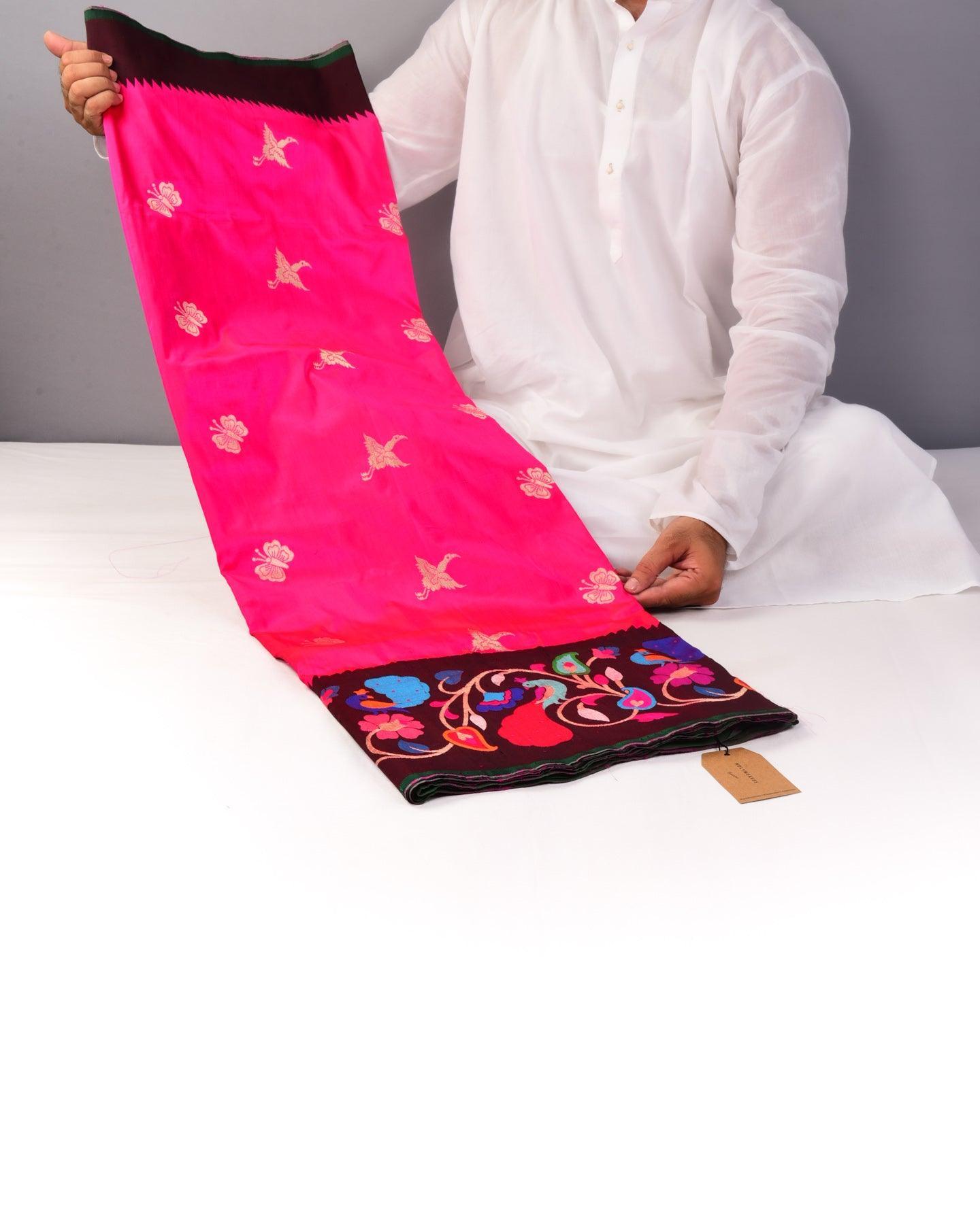 Rani Pink Banarasi Titli Hans Mor Kadhuan Brocade Handwoven Katan Silk Saree - By HolyWeaves, Benares