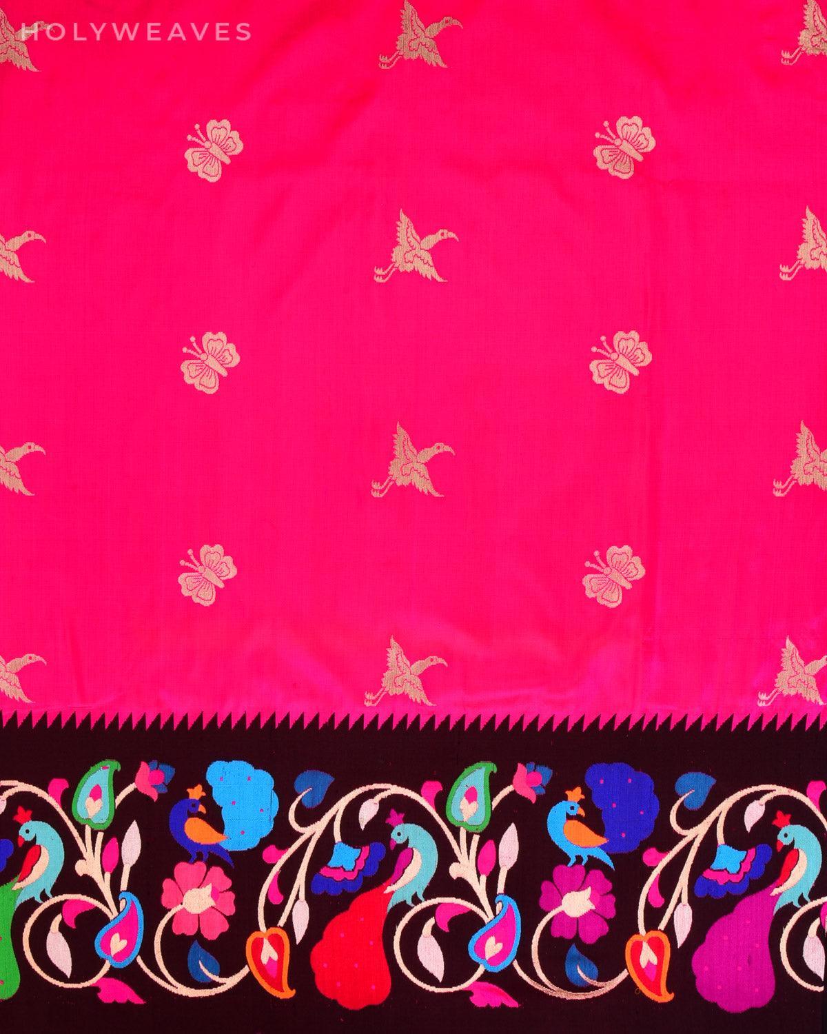Rani Pink Banarasi Titli Hans Mor Kadhuan Brocade Handwoven Katan Silk Saree - By HolyWeaves, Benares
