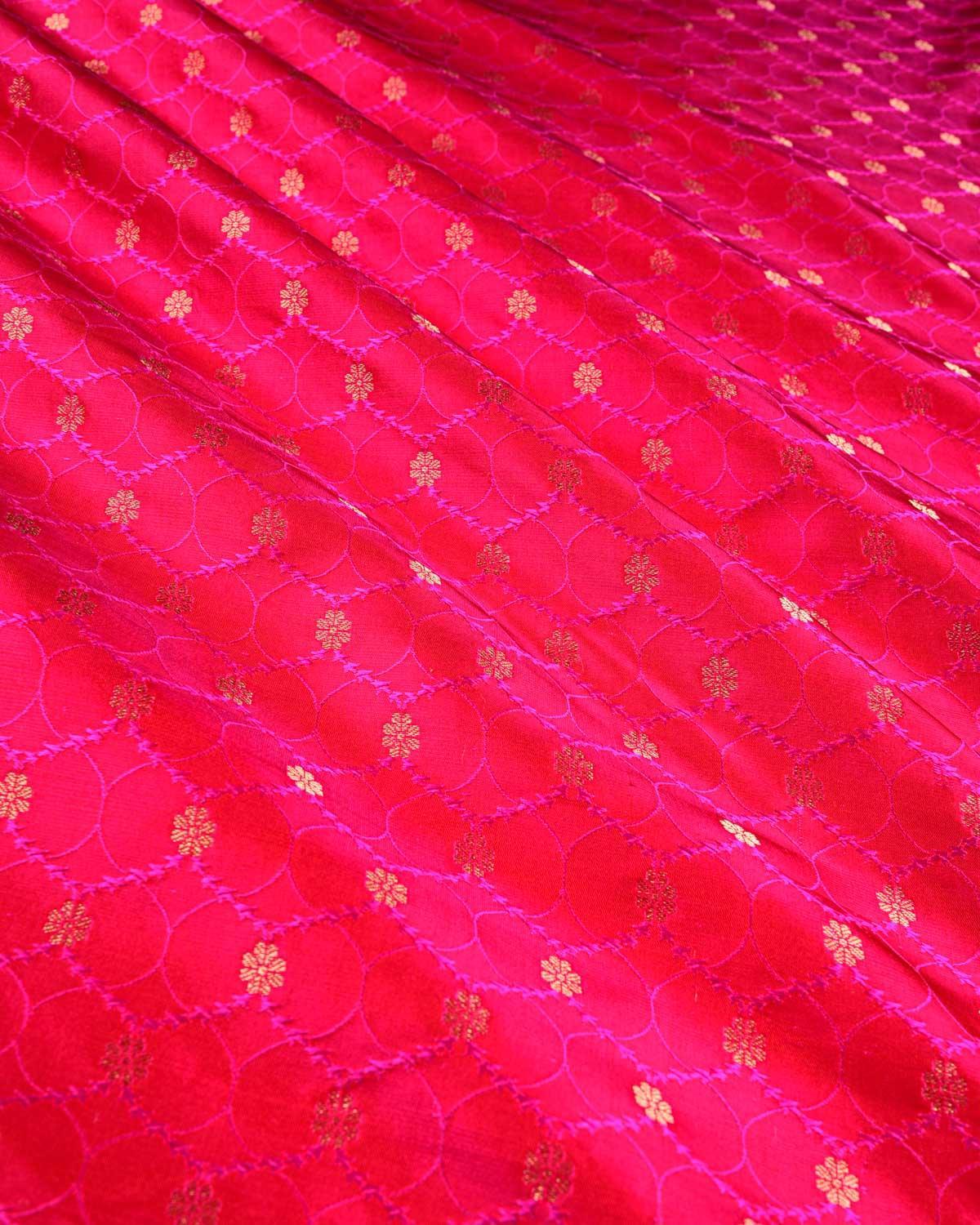 Rani Pink Banarasi Zari Buti Tanchoi Brocade Handwoven Katan Silk Fabric - By HolyWeaves, Benares