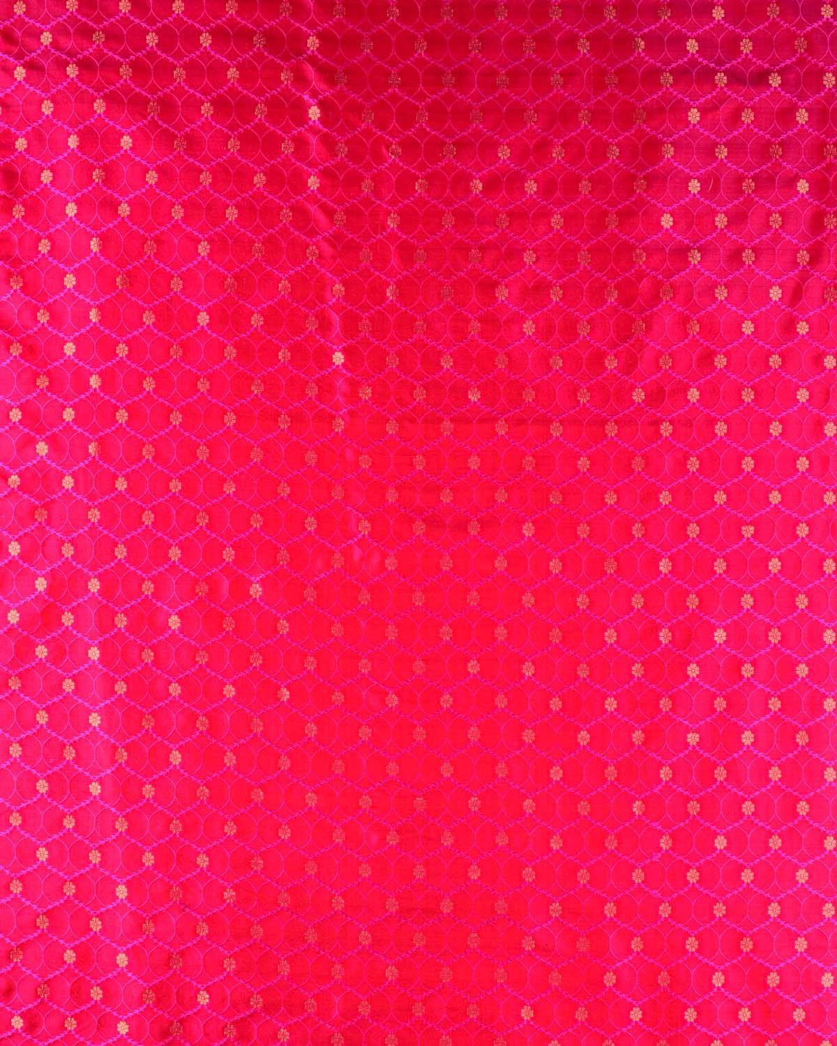 Rani Pink Banarasi Zari Buti Tanchoi Brocade Handwoven Katan Silk Fabric - By HolyWeaves, Benares