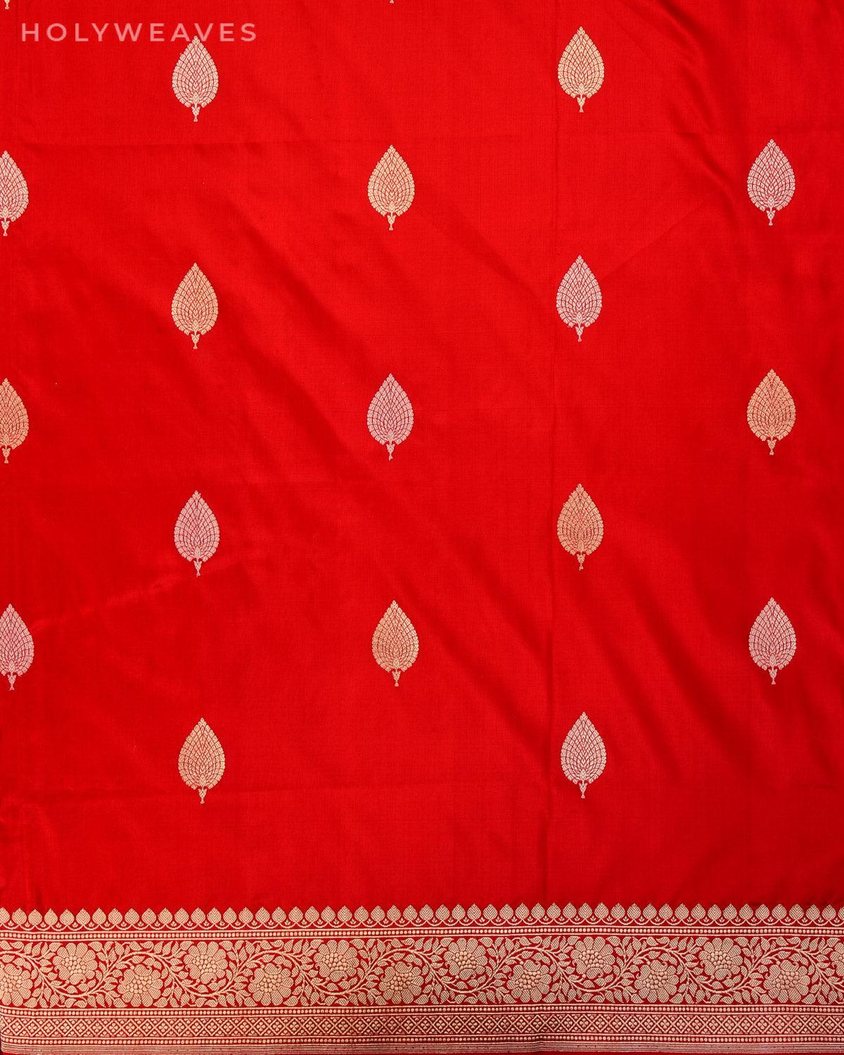 Red Banarasi Alfi Sona Rupa Kadhuan Brocade Handwoven Katan Silk Dupatta - By HolyWeaves, Benares