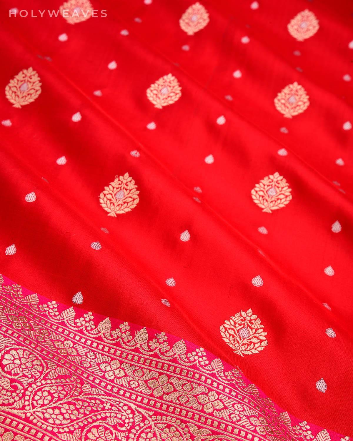 Red Banarasi Alfi Sona Rupa Kadhuan Brocade Handwoven Katan Silk Saree - By HolyWeaves, Benares