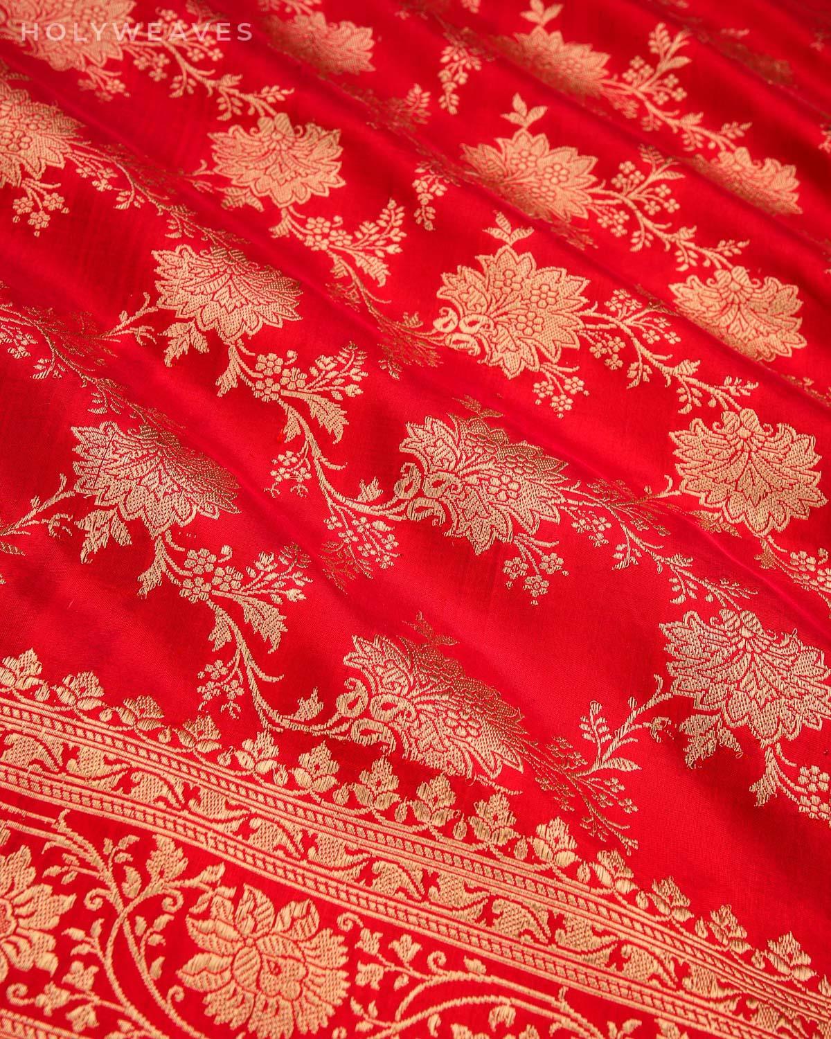 Red Banarasi All-over Kadhuan Brocade Handwoven Katan Silk Dupatta - By HolyWeaves, Benares