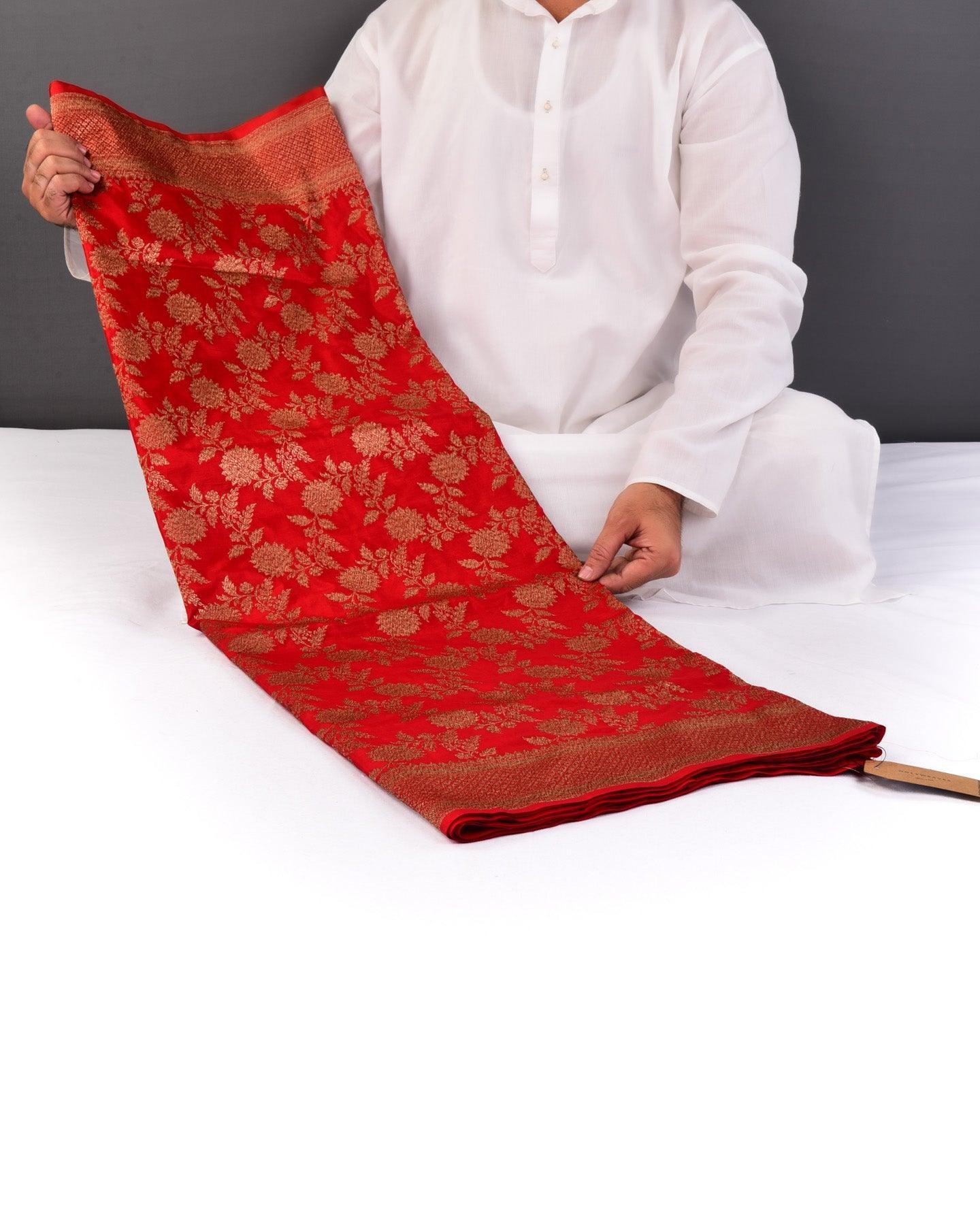 Red Banarasi Antique Zari Jaal Cutwork Brocade Handwoven Katan Silk Saree - By HolyWeaves, Benares
