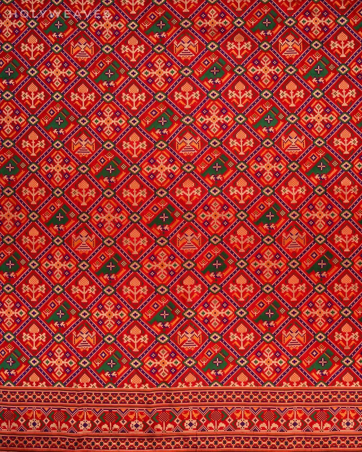 Red Banarasi Bridal Patola Cutwork Brocade Handwoven Katan Silk Dupatta - By HolyWeaves, Benares