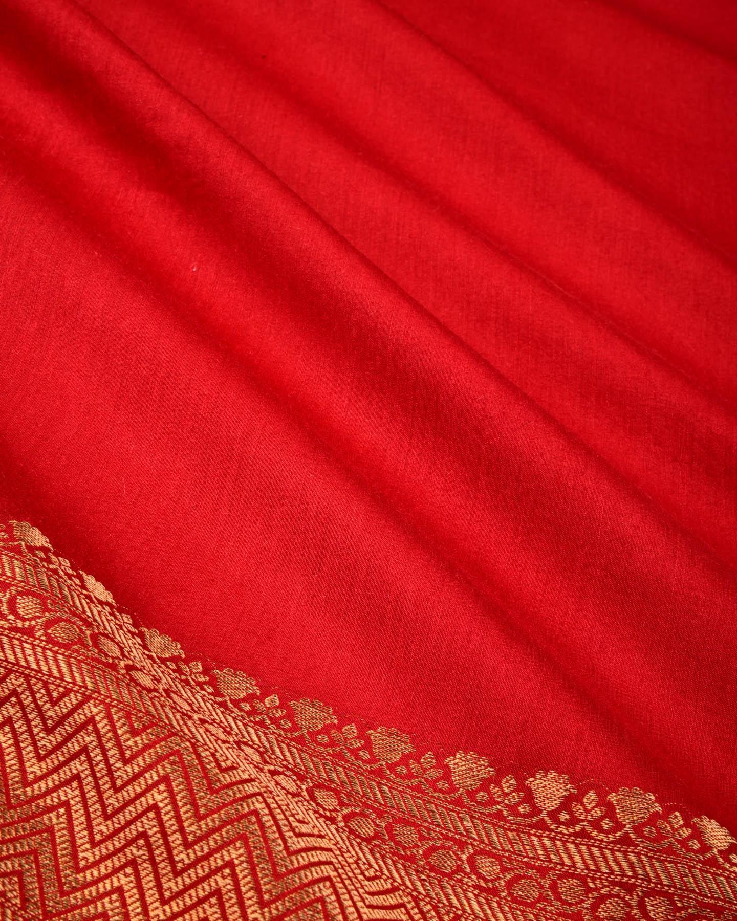 Red Banarasi Brocade Woven Muga Silk Saree - By HolyWeaves, Benares
