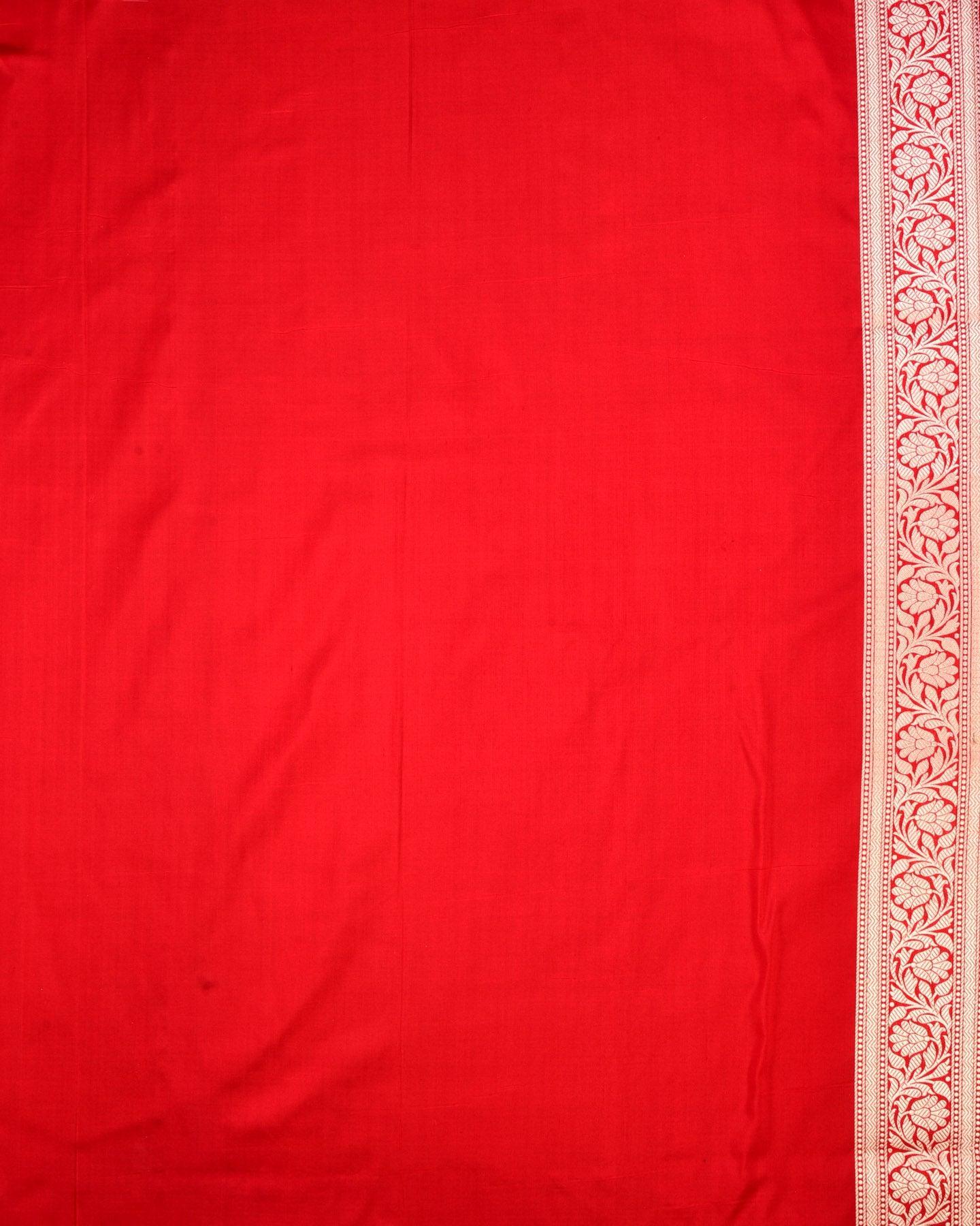 Red Banarasi Buti Gold Zari Cutwork Brocade Handwoven Katan Silk Saree - By HolyWeaves, Benares