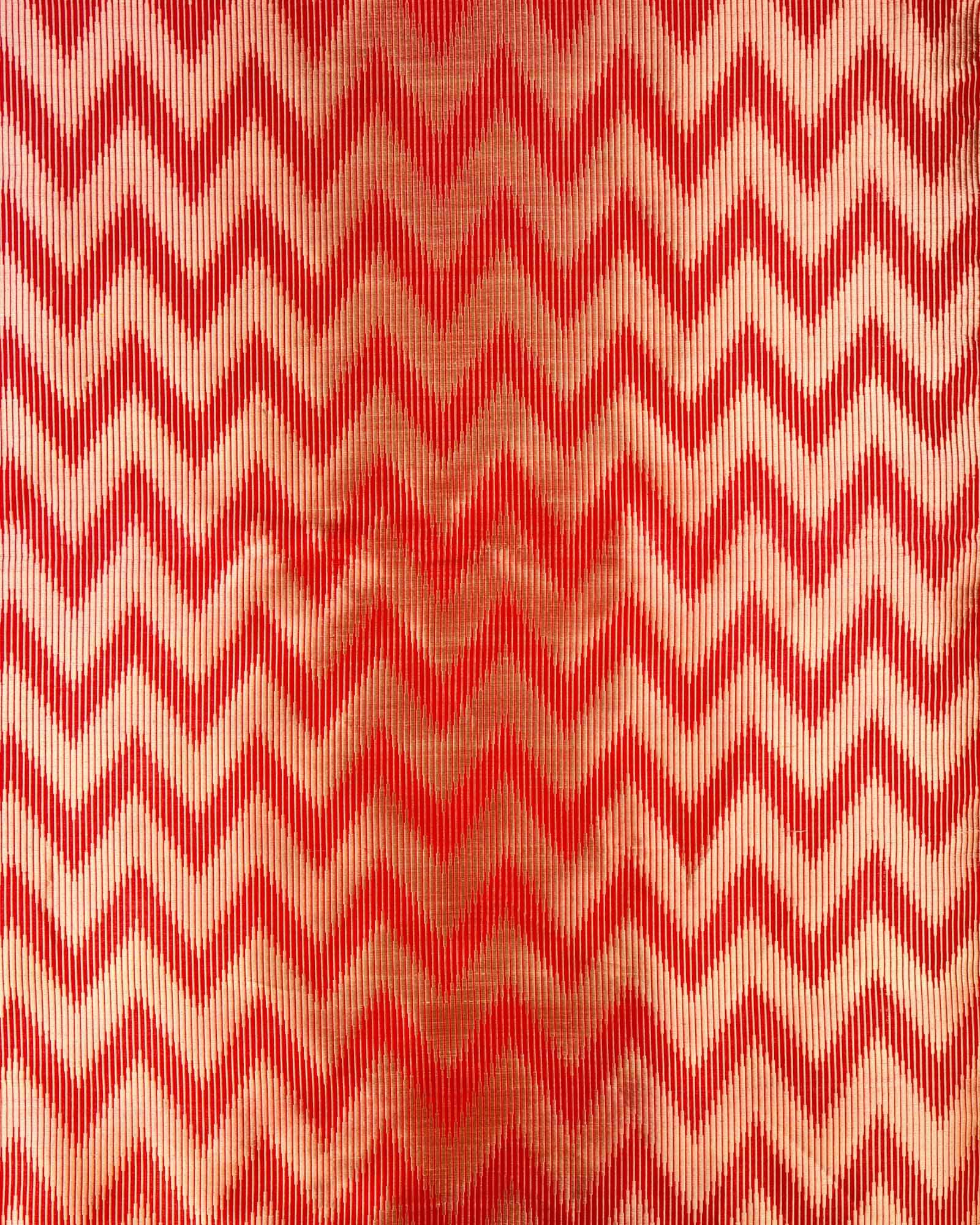 Red Banarasi Double Zari Illusion Chevron Brocade Handwoven Katan Silk Fabric - By HolyWeaves, Benares