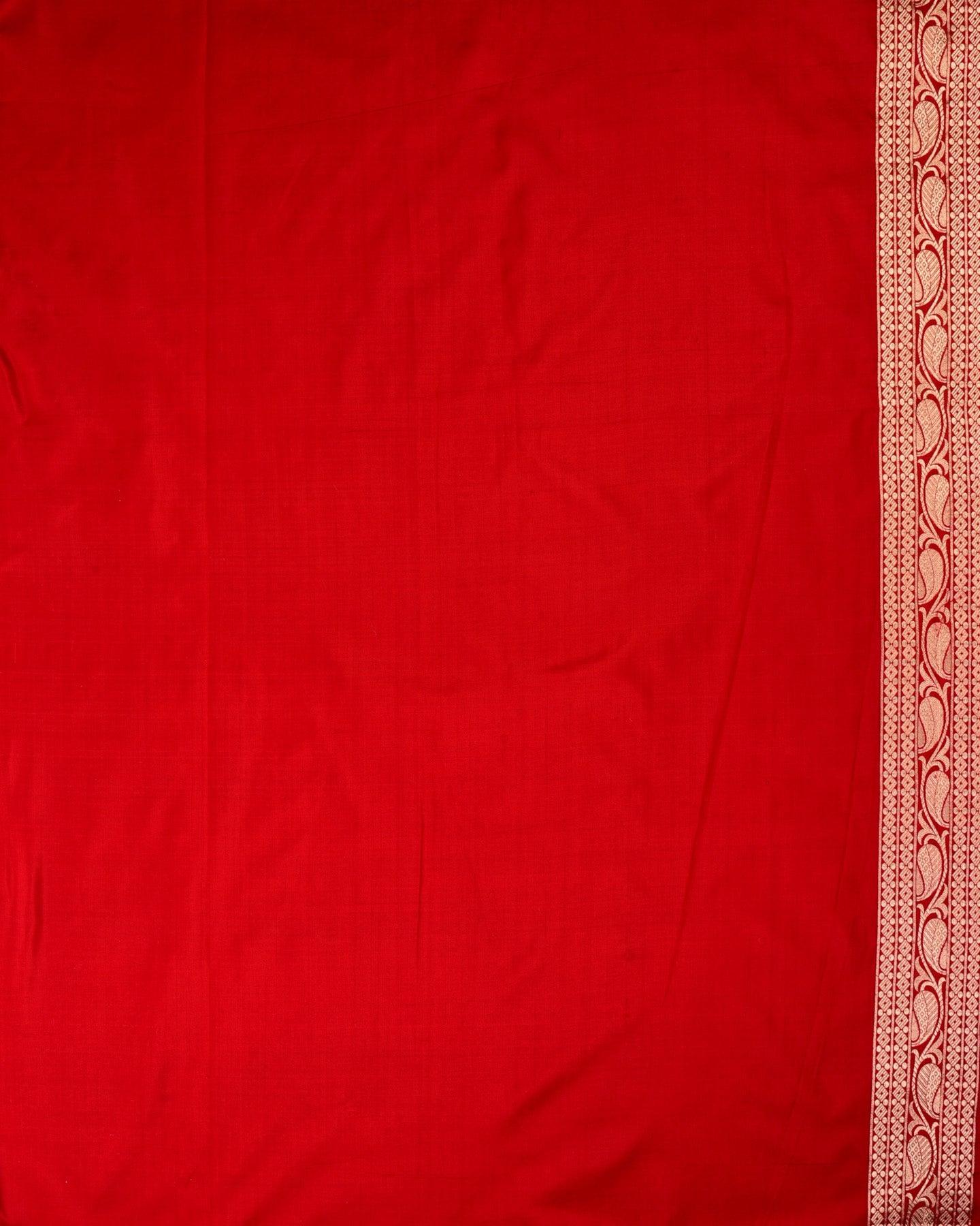 Red Banarasi Floral Jaal Gold Zari Cutwork Brocade Handwoven Katan Silk Saree - By HolyWeaves, Benares