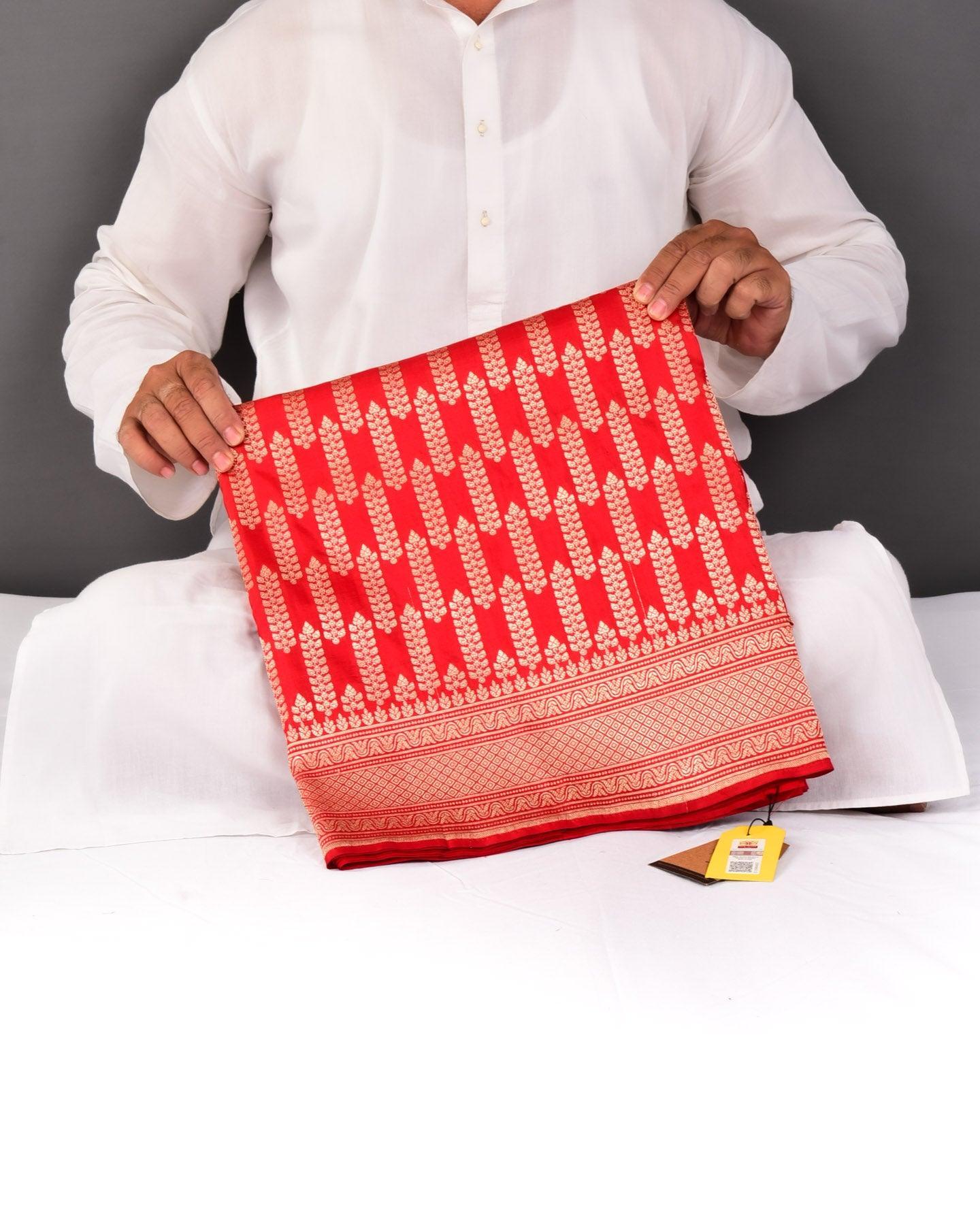 Red Banarasi Gold Zari Buta Cutwork Brocade Handwoven Katan Silk Saree - By HolyWeaves, Benares
