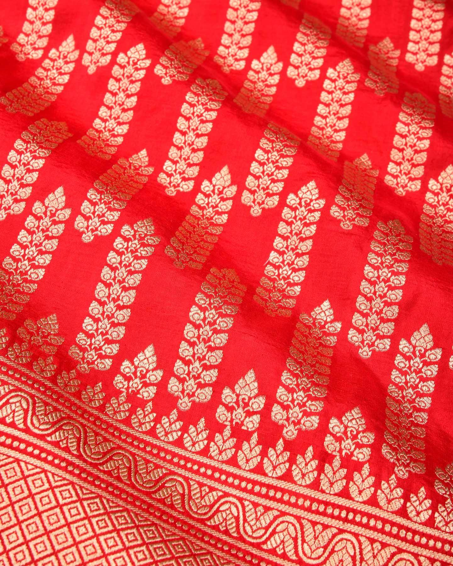 Red Banarasi Gold Zari Buta Cutwork Brocade Handwoven Katan Silk Saree - By HolyWeaves, Benares