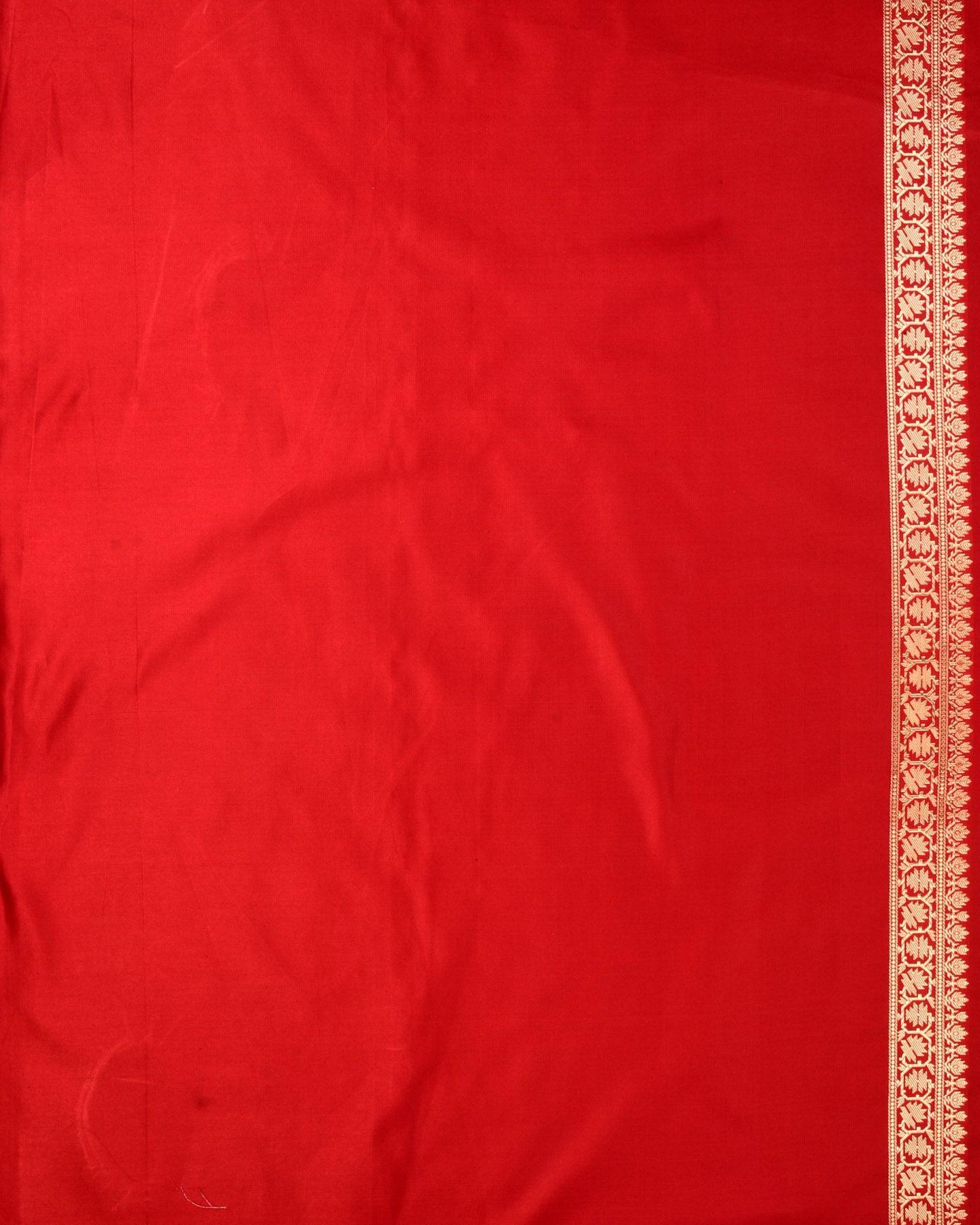 Red Banarasi Gulab Jaal Resham Tanchoi Handwoven Katan Silk Saree with Zari Brocade Border Pallu - By HolyWeaves, Benares