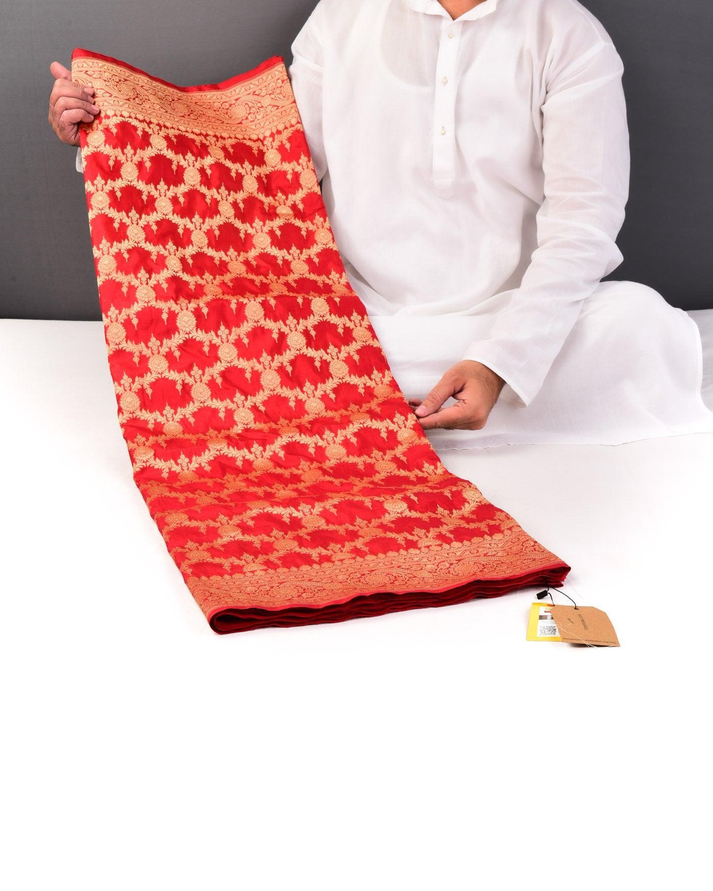 Red Banarasi Jaal Cutwork Brocade Handwoven Katan Silk Saree - By HolyWeaves, Benares