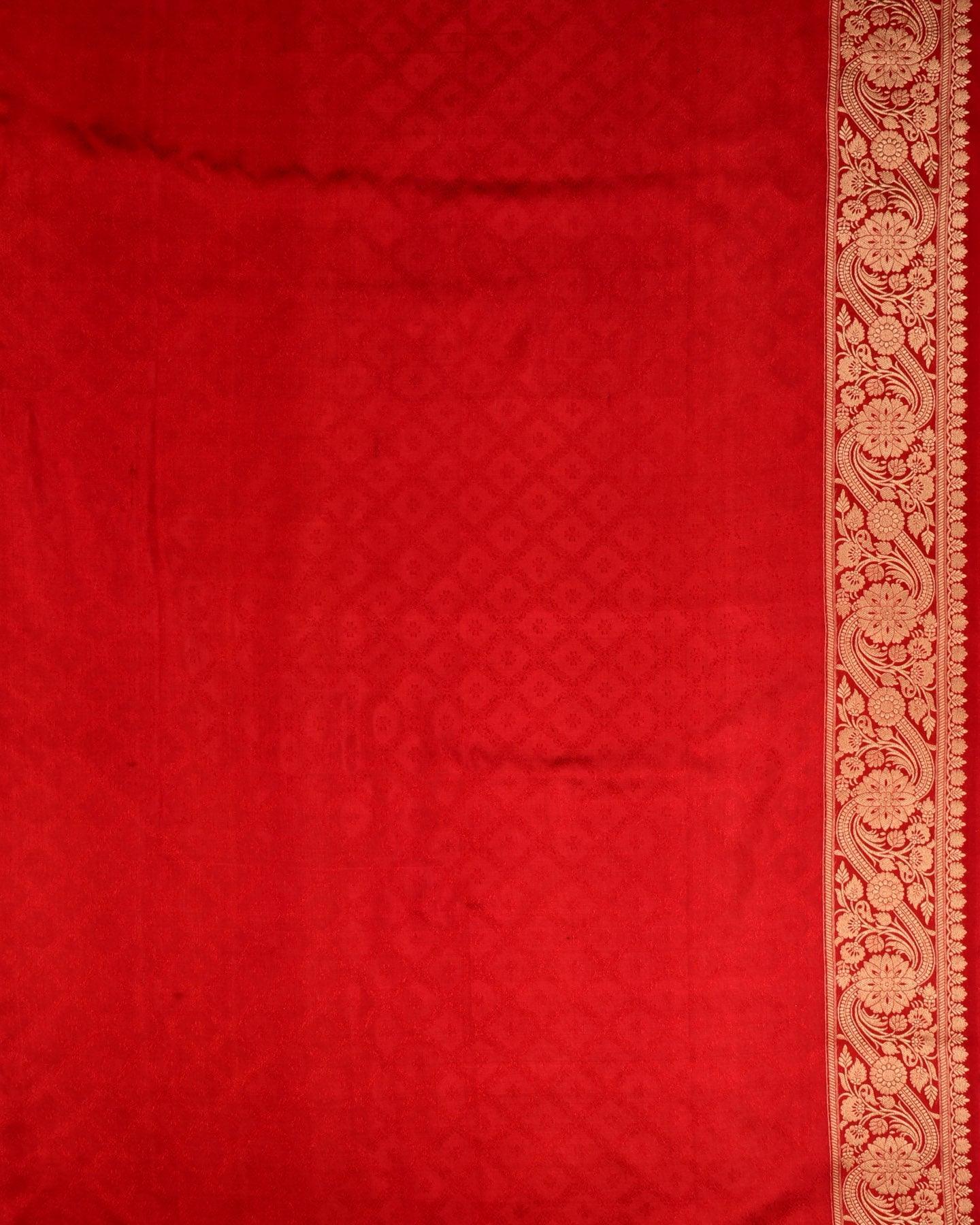 Red Banarasi Jaal Cutwork Brocade Handwoven Katan Silk Saree - By HolyWeaves, Benares