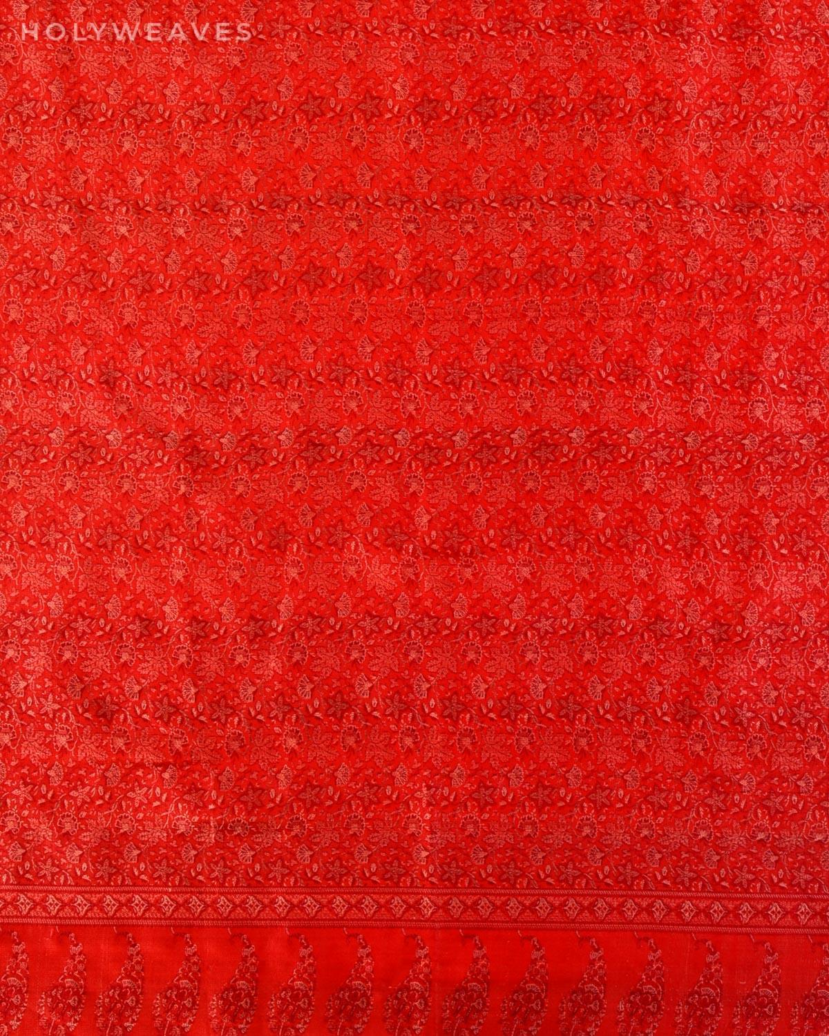 Red Banarasi Jamawar Handwoven Silk Scarf 72"x21" - By HolyWeaves, Benares