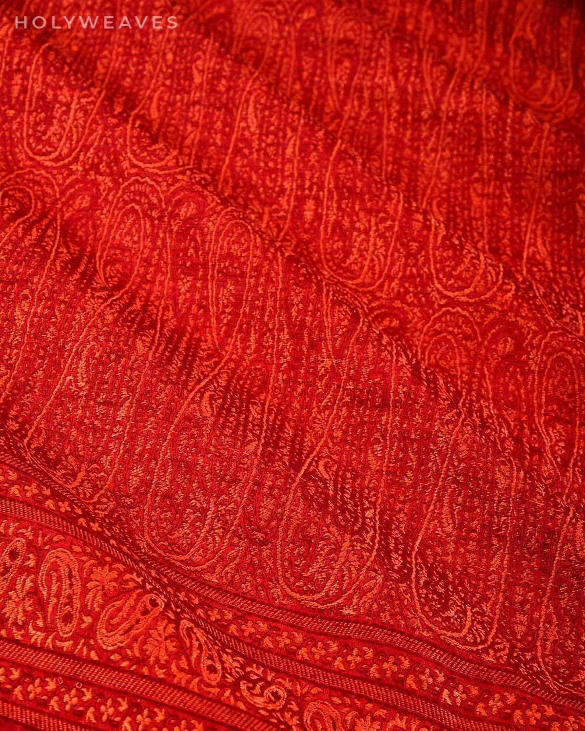 Red Banarasi Jamawar Handwoven Silk Wool Shawl - By HolyWeaves, Benares
