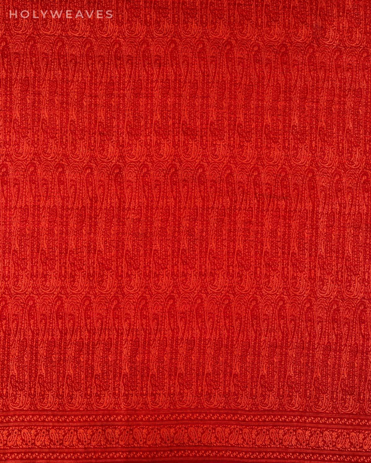 Red Banarasi Jamawar Handwoven Silk Wool Shawl - By HolyWeaves, Benares