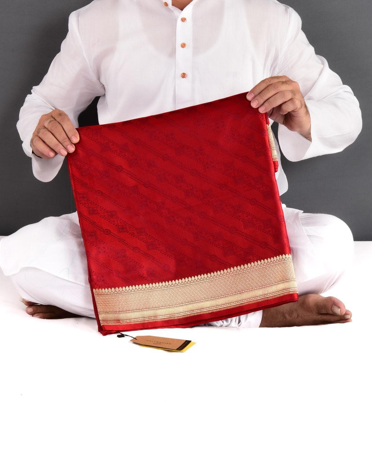 Red Banarasi Leheriya Satin Tanchoi Brocade Handwoven Katan Silk Saree - By HolyWeaves, Benares