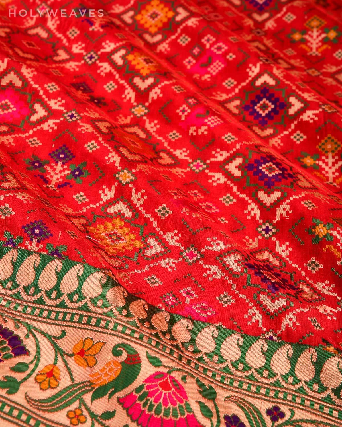 Red Banarasi Patola Cutwork Brocade Handwoven Katan Silk Saree - By HolyWeaves, Benares