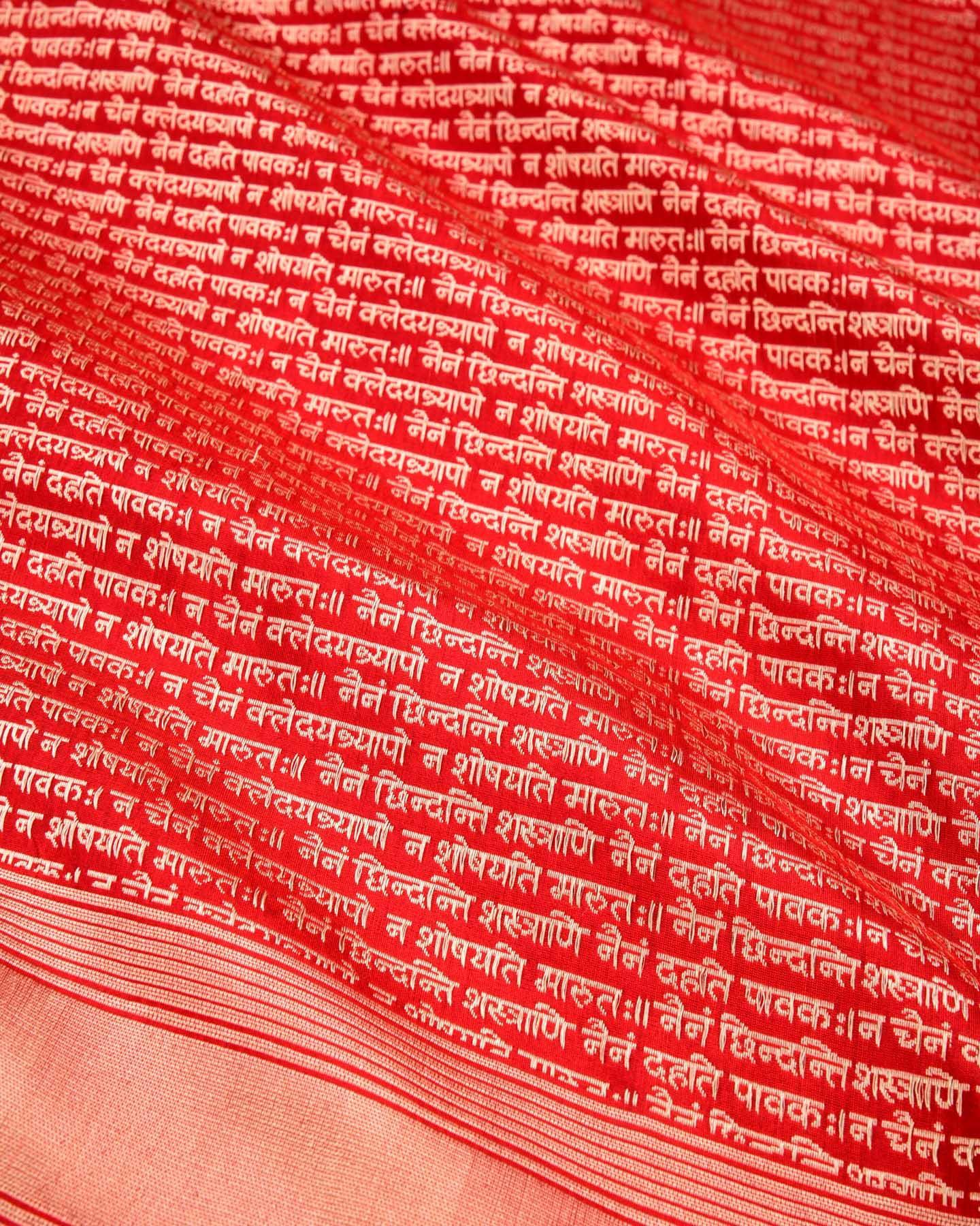 Red Banarasi "श्लोक" Shlok Brocade Handwoven Katan Silk Saree - By HolyWeaves, Benares