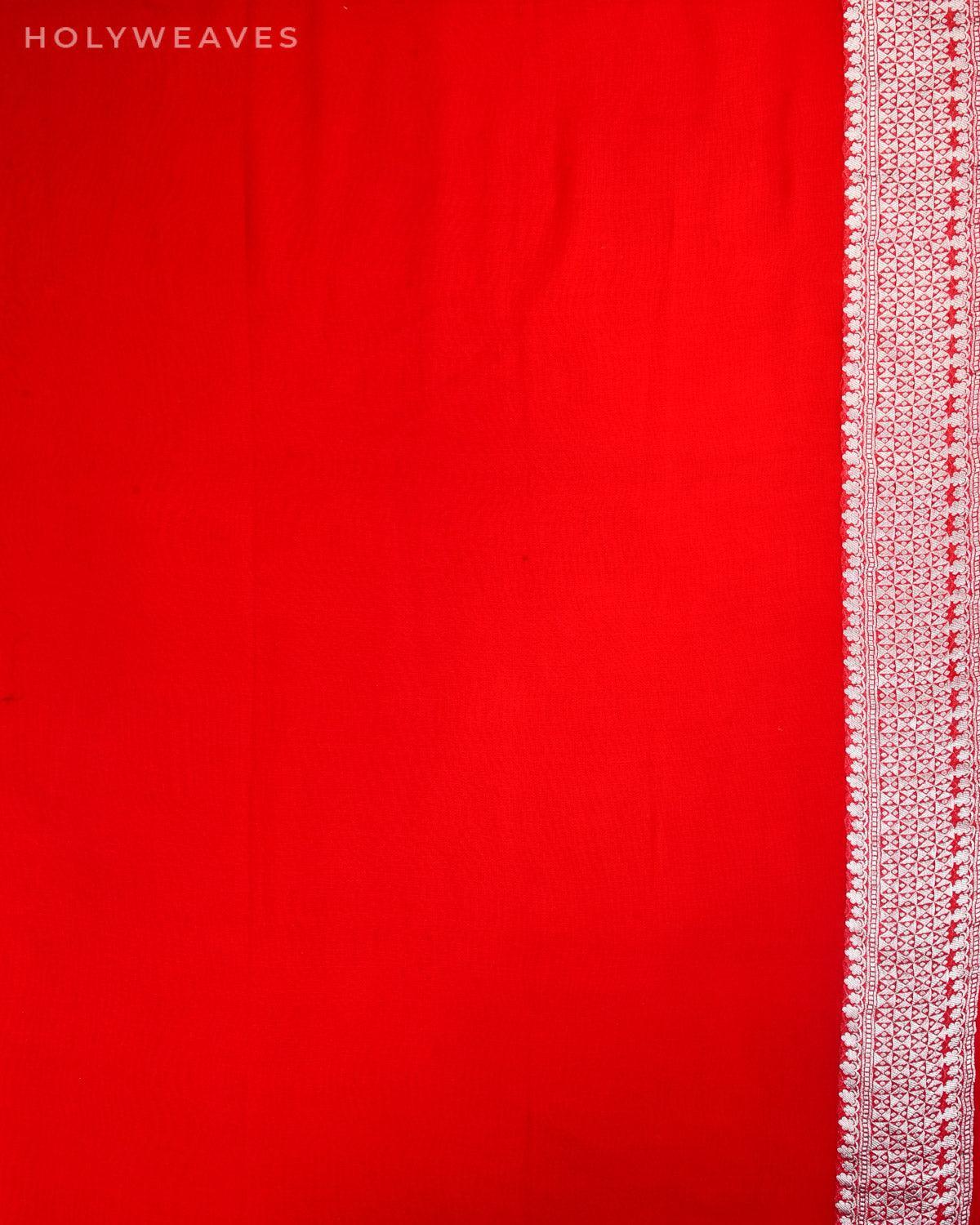 Red Banarasi Silver Polka Buti Cutwork Brocade Handwoven Khaddi Georgette Saree - By HolyWeaves, Benares