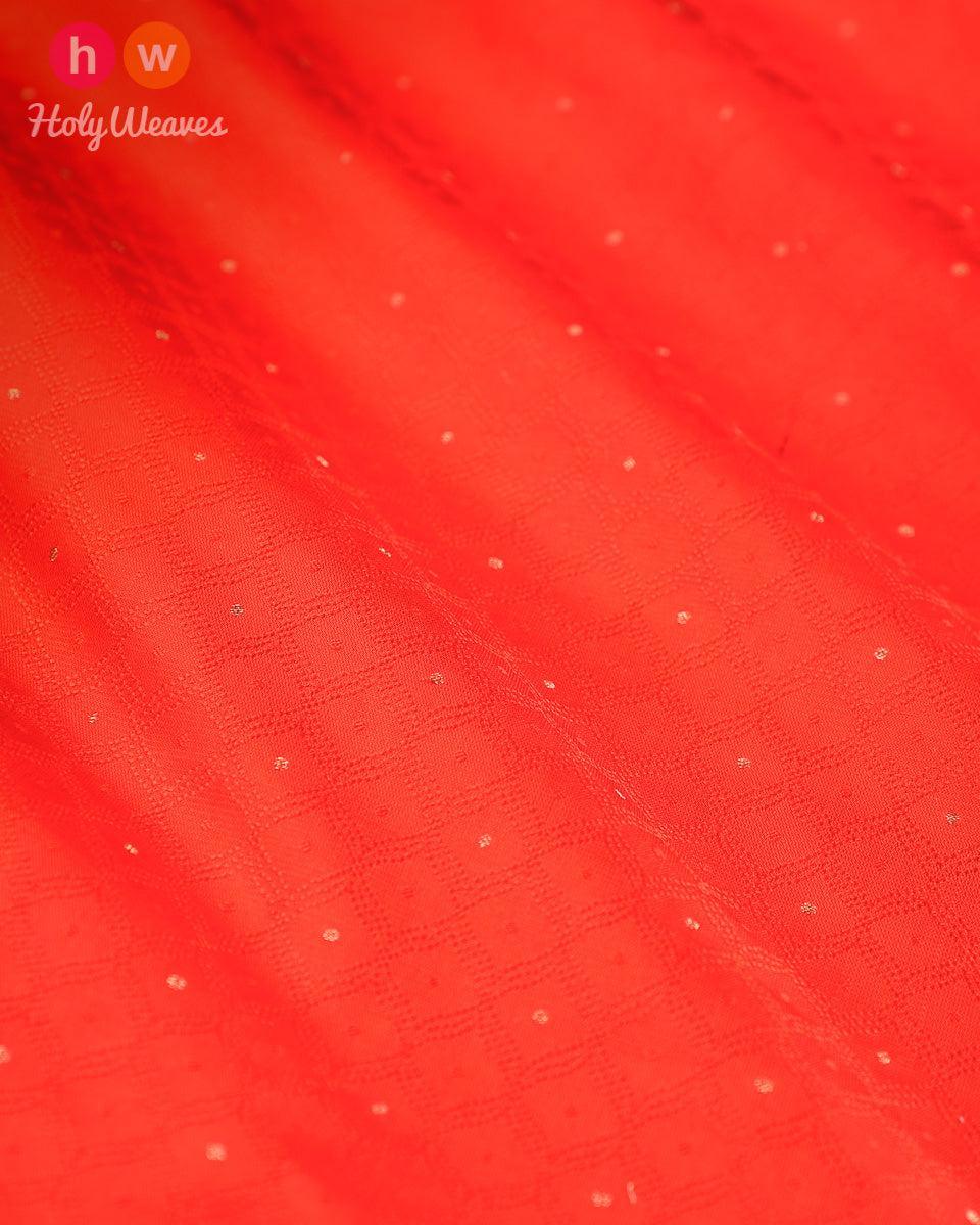Red Banarasi Tanchoi Brocade Handwoven Silk Fabric - By HolyWeaves, Benares