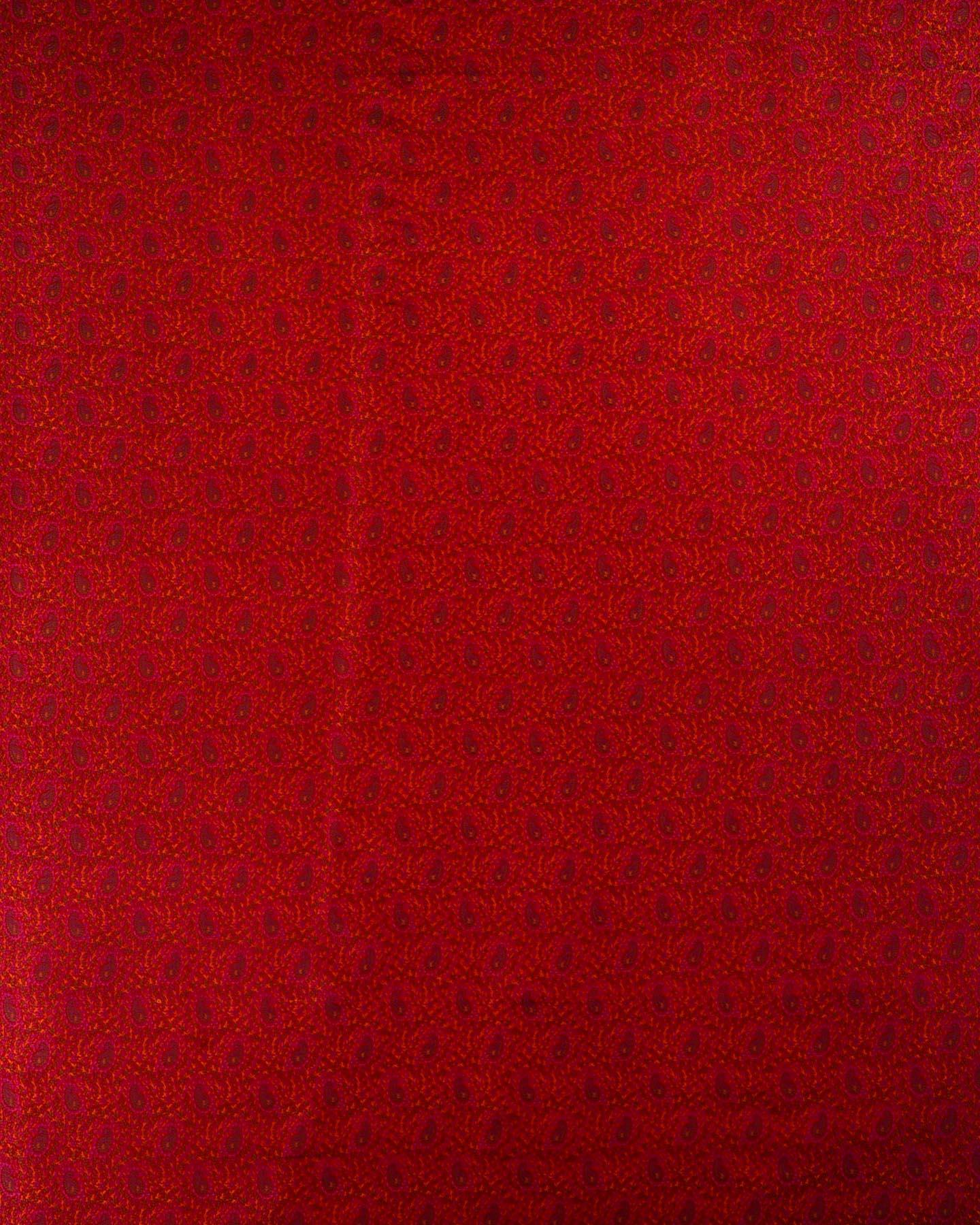Red Banarasi Tehra Resham Ektara Jamawar Handwoven Katan Silk Fabric - By HolyWeaves, Benares