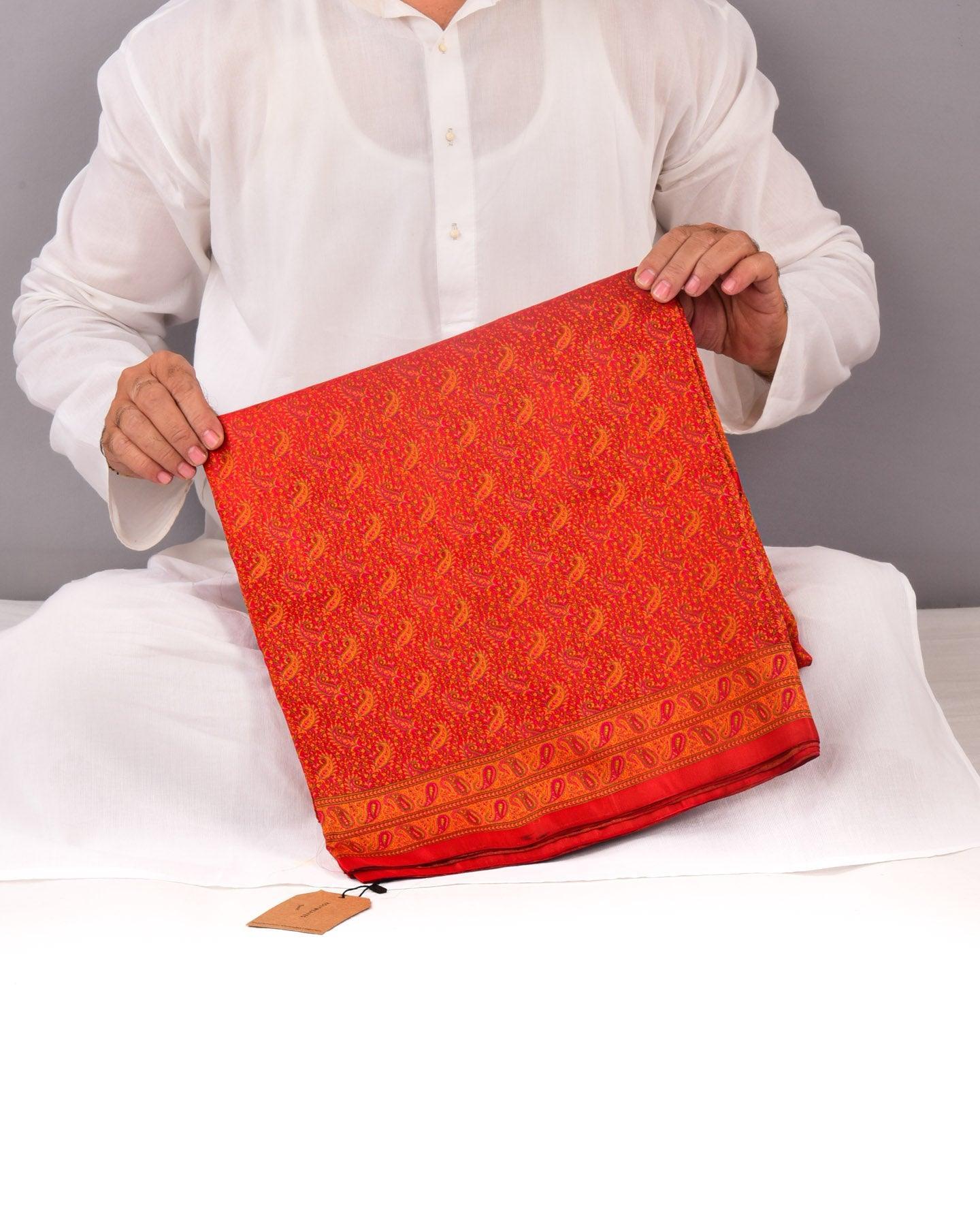 Red Banarasi Tehri Ektara Jamawar Handwoven Katan Silk Saree - By HolyWeaves, Benares