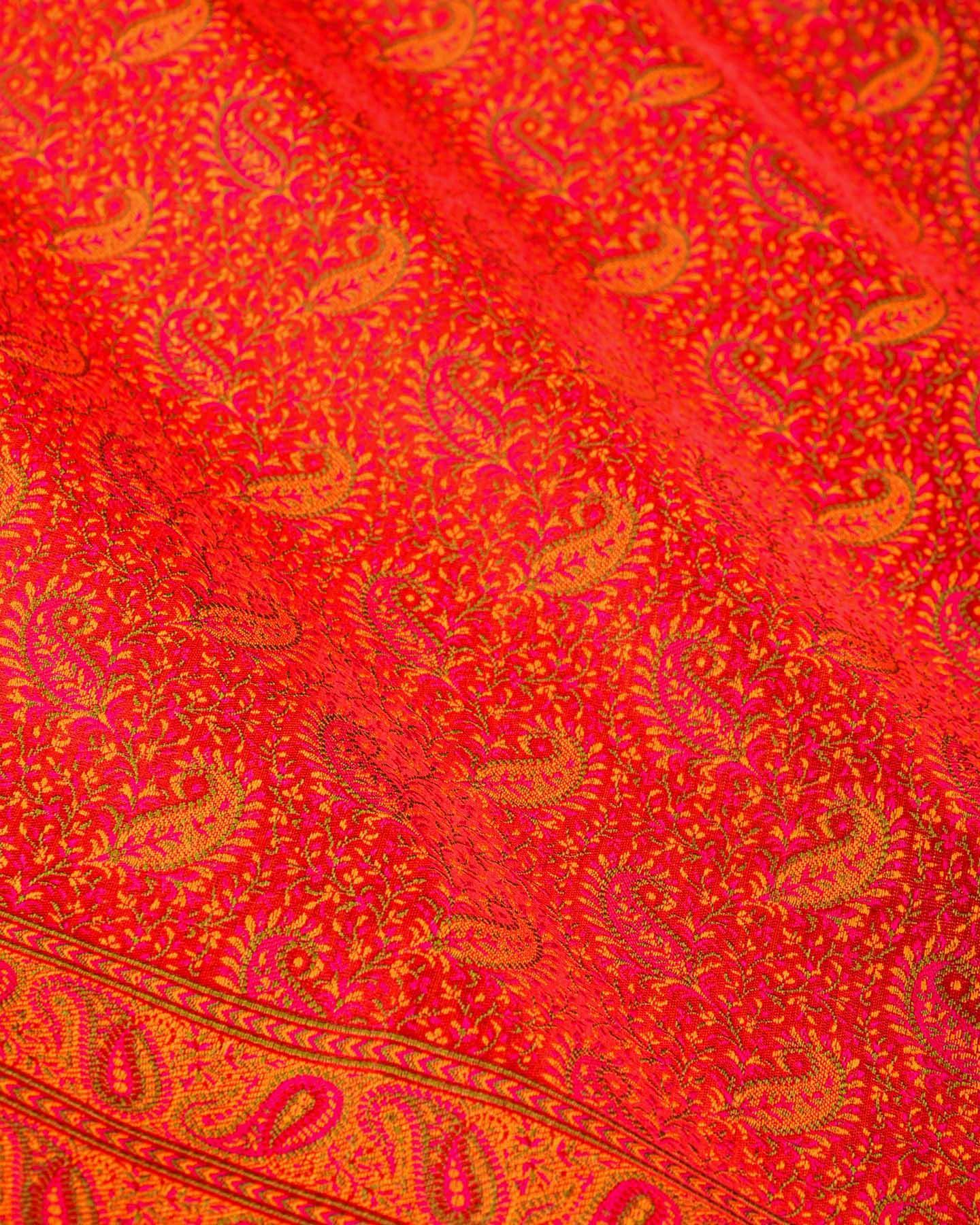 Red Banarasi Tehri Ektara Jamawar Handwoven Katan Silk Saree - By HolyWeaves, Benares