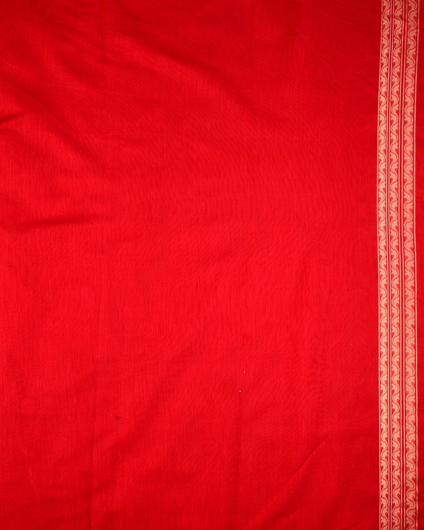Red Banarasi Zari Grids Cutwork Brocade Woven Cotton Silk Saree - By HolyWeaves, Benares