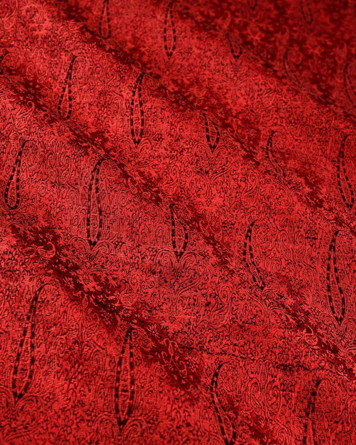 Red-Black Banarasi Alfi Paisley  Jamawar Handwoven Silk-Wool Shawl - By HolyWeaves, Benares