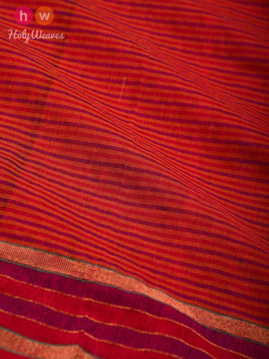 Red Gingham Stripes Woven Cotton Silk Dupatta - By HolyWeaves, Benares