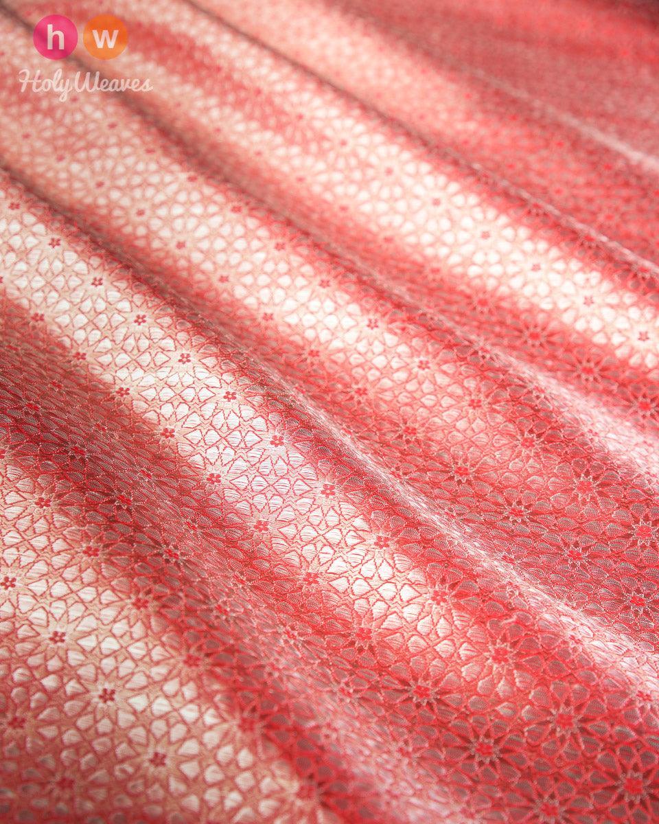 Red Katan (कतान) Silk Brocade Handwoven Fabric - By HolyWeaves, Benares