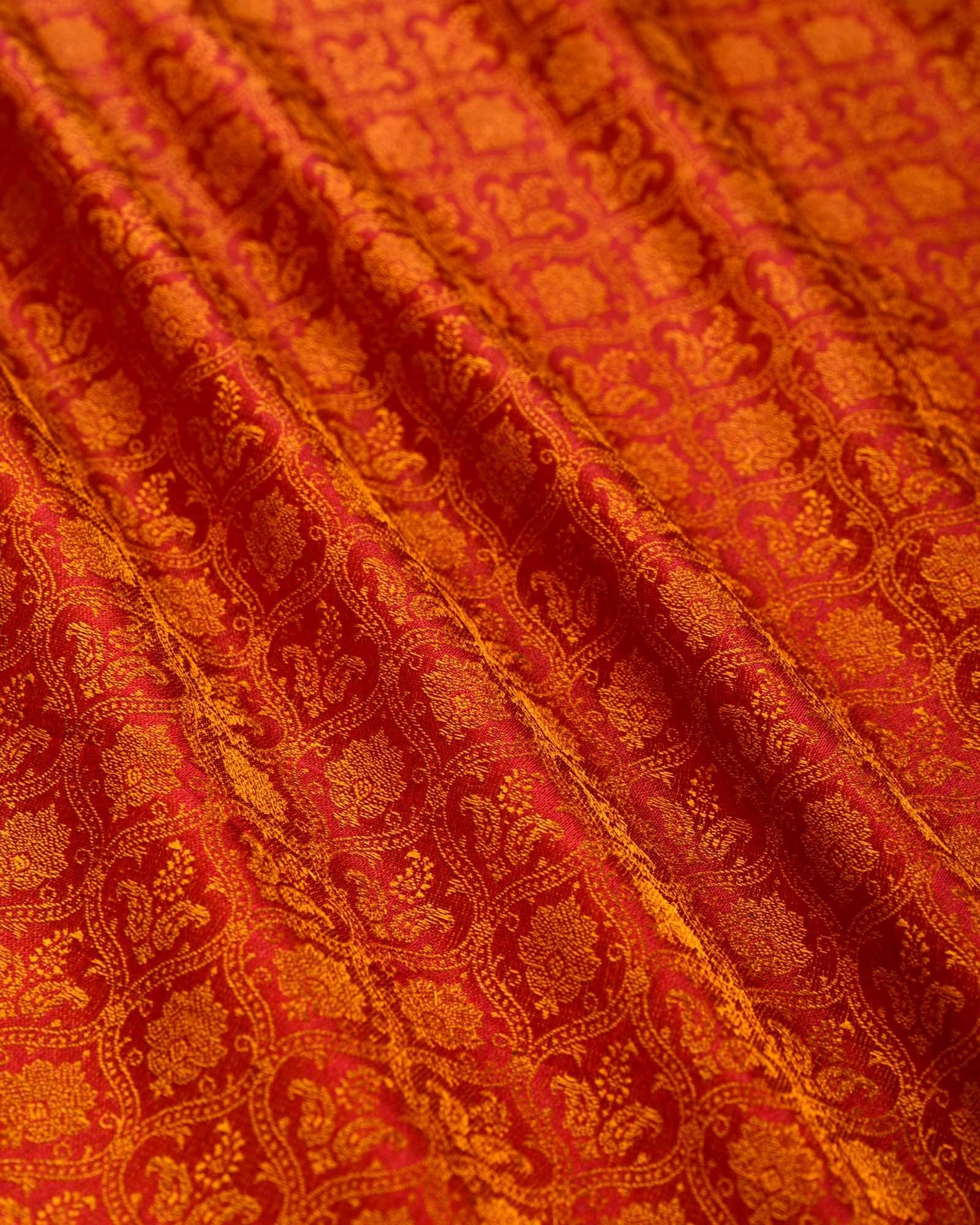 Red Mustard Yellow Tanchoi Handwoven Pure Silk Pocket Square For Men - By HolyWeaves, Benares