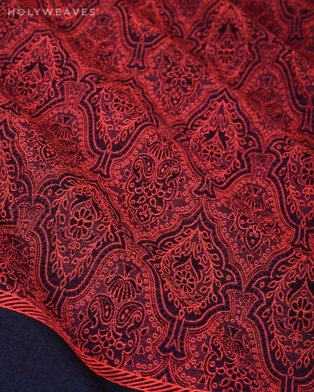 Red on Blue Banarasi Alfi Jamawar Handwoven Silk-wool Shawl - By HolyWeaves, Benares