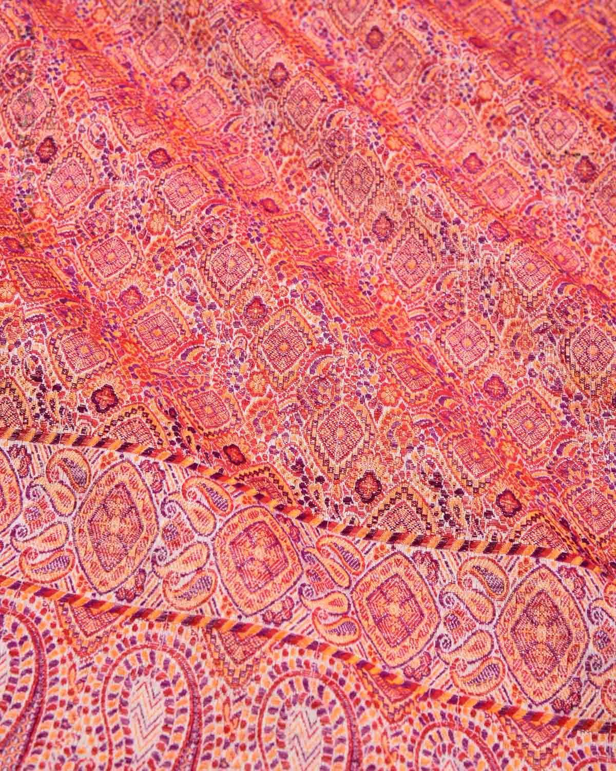 Red on Cream Banarasi Tehra Jamawar Handwoven Silk-Wool Shawl for Mens - By HolyWeaves, Benares