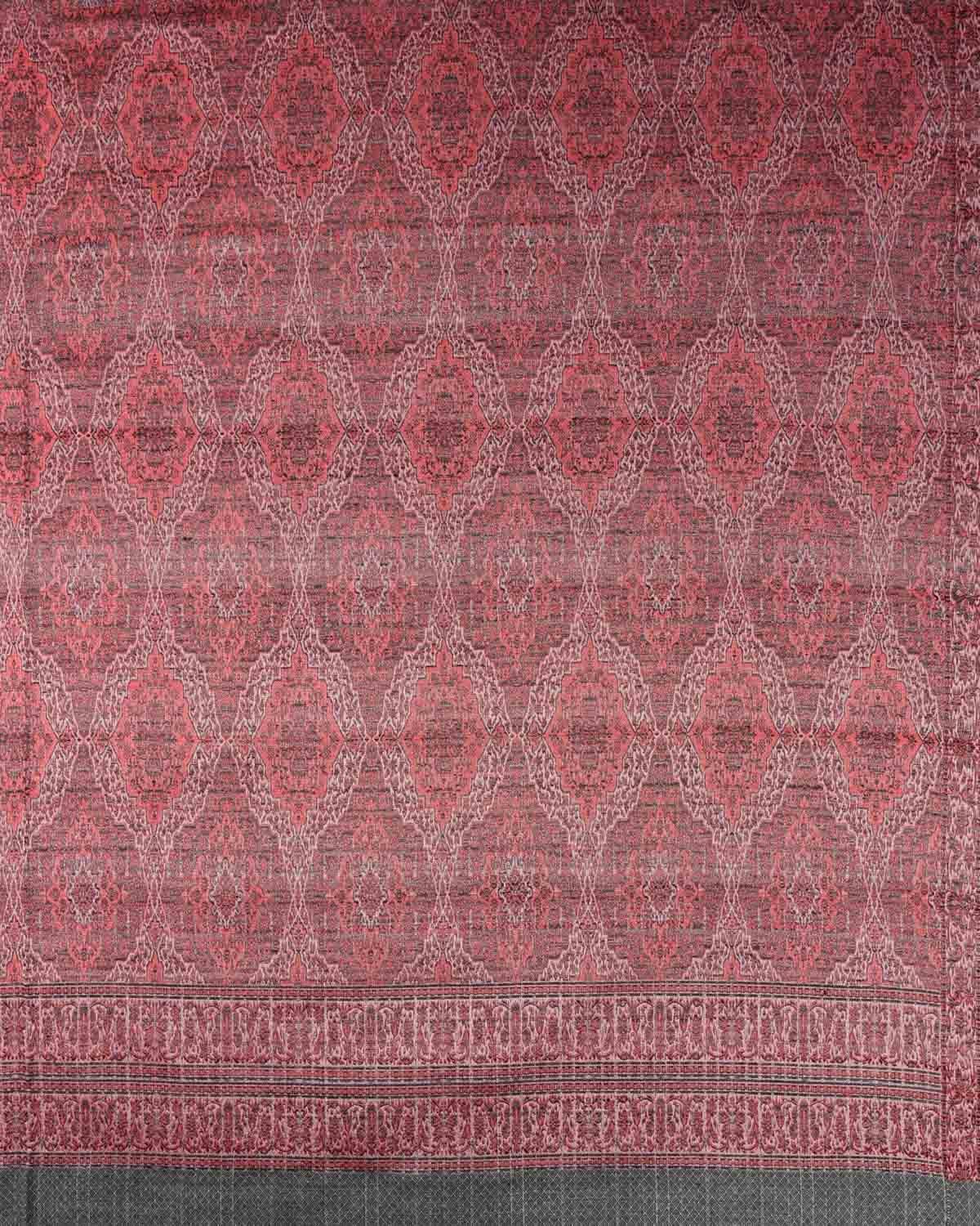 Red on Gray Banarasi Alfi Damask Jamawar Handwoven Silk-Wool Shawl - By HolyWeaves, Benares