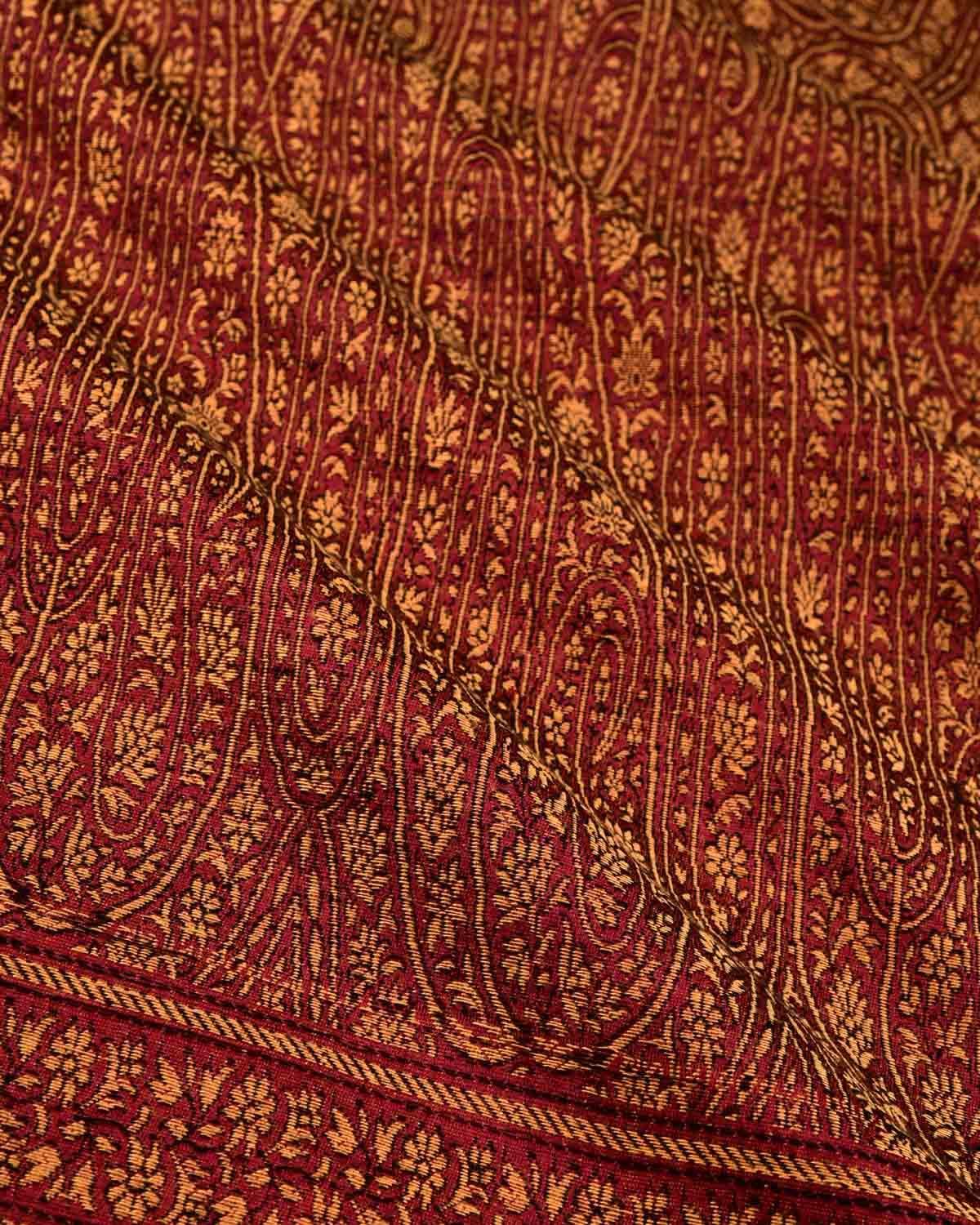 Red-Orange Banarasi Big Paisley Jamawar Handwoven Silk-Wool Shawl - By HolyWeaves, Benares
