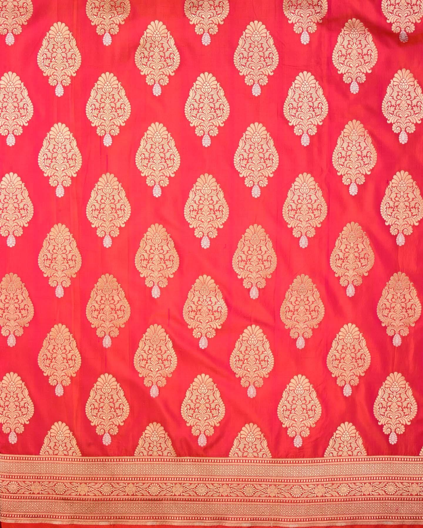 Red Pink Banarasi Alfi Sona Rupa Buta Cutwork Brocade Handwoven Katan Silk Saree - By HolyWeaves, Benares