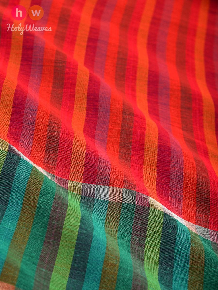 Red Roman Stripes Woven Cotton Silk Dupatta - By HolyWeaves, Benares