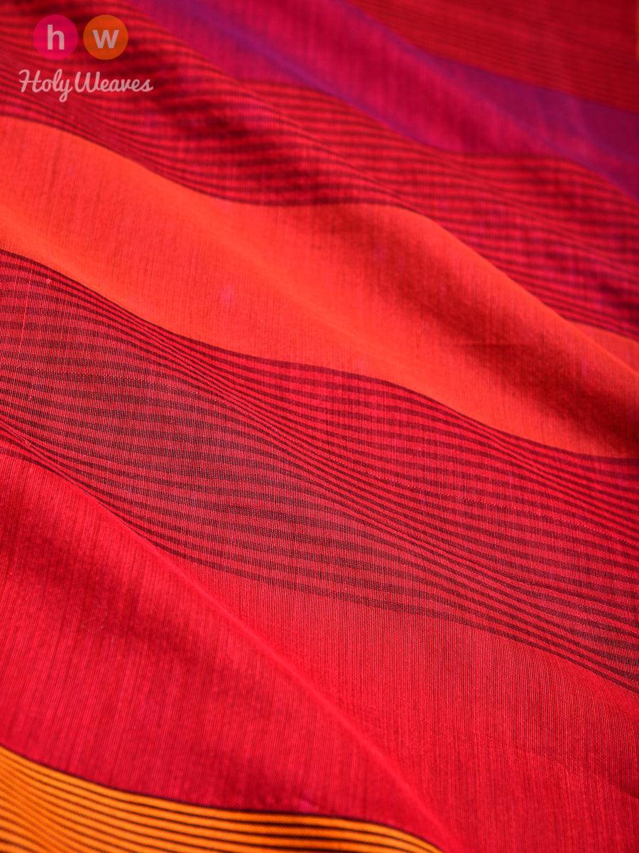 Red Stripes Woven Cotton Silk Dupatta - By HolyWeaves, Benares
