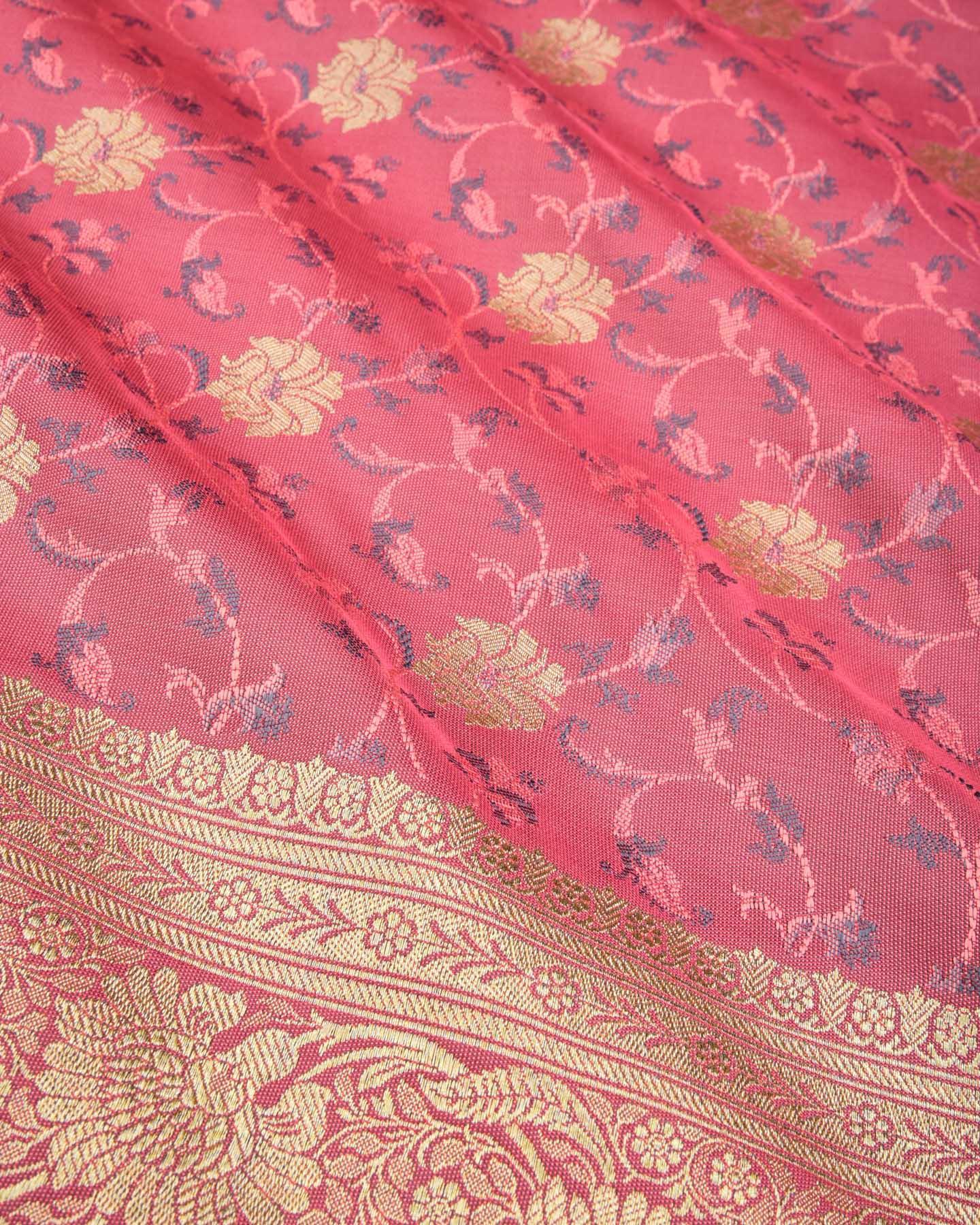 Redwood Banarasi Tehri Resham Meena and Gold Zari Maheen Jaal Satin Tanchoi Brocade Woven Art Silk Saree - By HolyWeaves, Benares