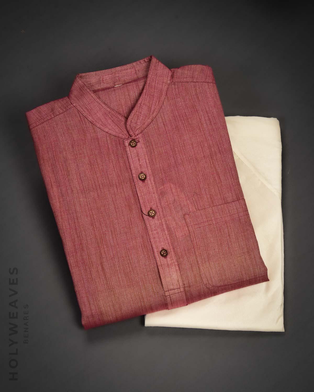 Redwood Cotton Silk Mens Kurta Pyjama - By HolyWeaves, Benares
