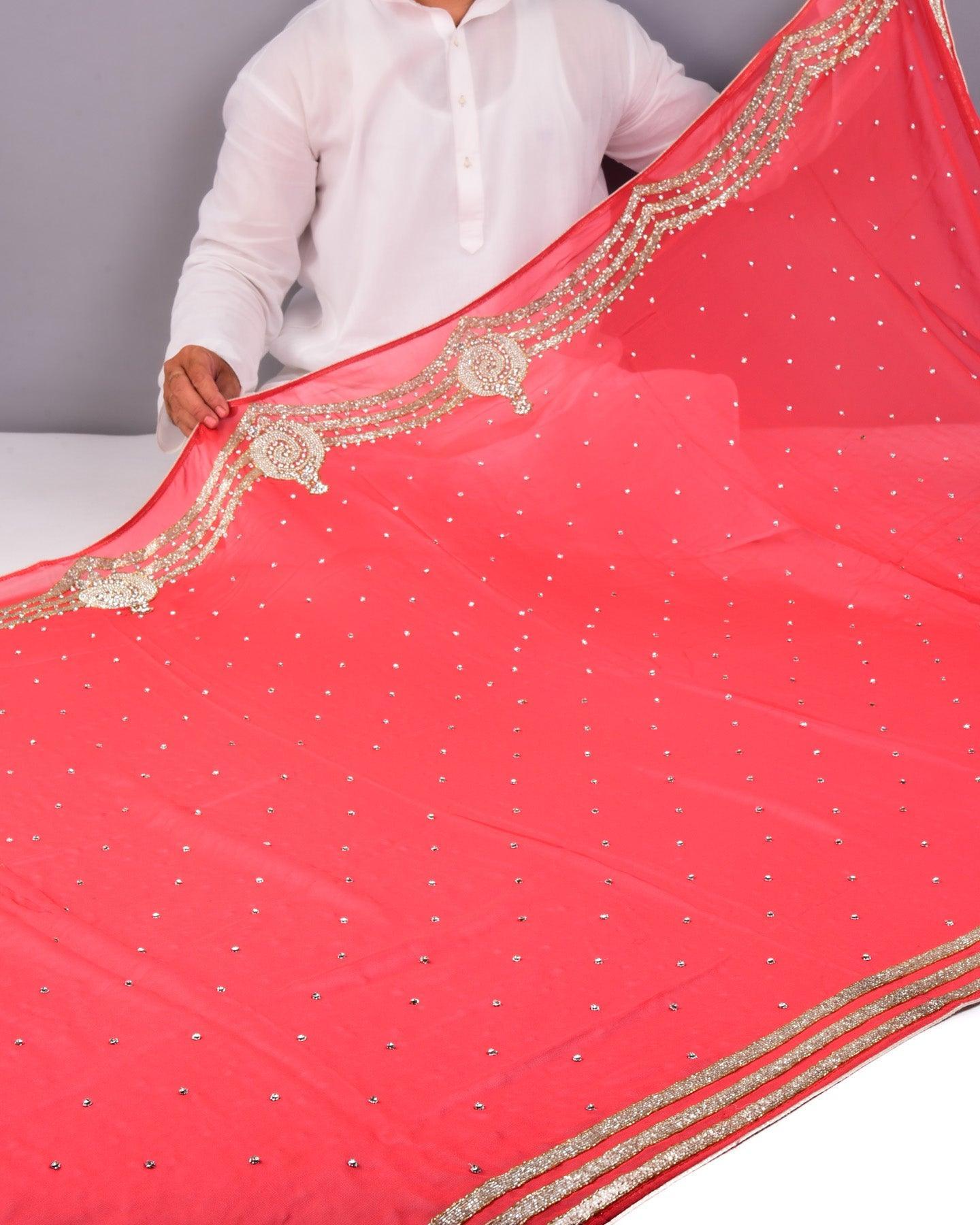 Redwood Hand-embroidered Georgette Saree - By HolyWeaves, Benares