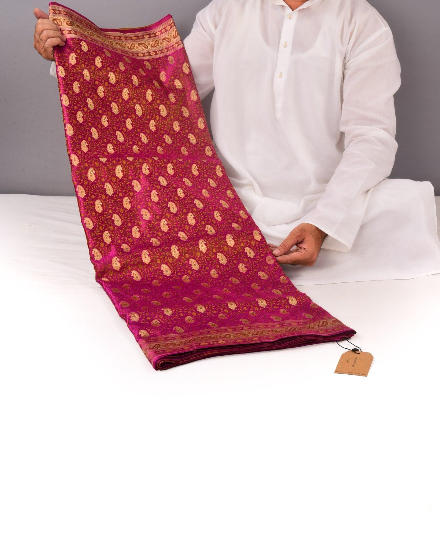 Regal Magenta Banarasi Tehri Jamawar Brocade Handwoven Katan Silk Saree with Zari Accents - By HolyWeaves, Benares